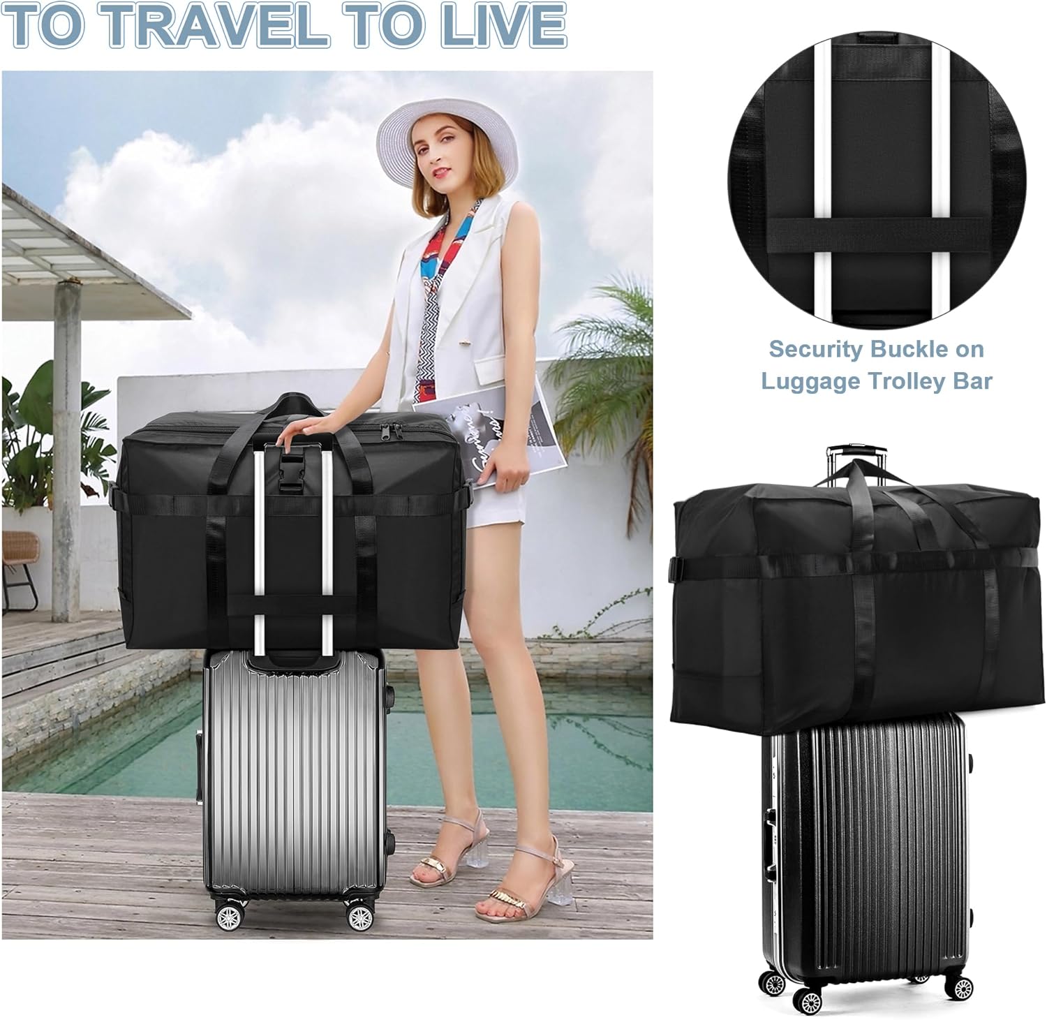 80L Foldable Travel Duffle Bag for Men and Women - Large Collapsible Duffel Bag - Waterproof Overnight Weekender Bag for Travel, Moving - Image 6