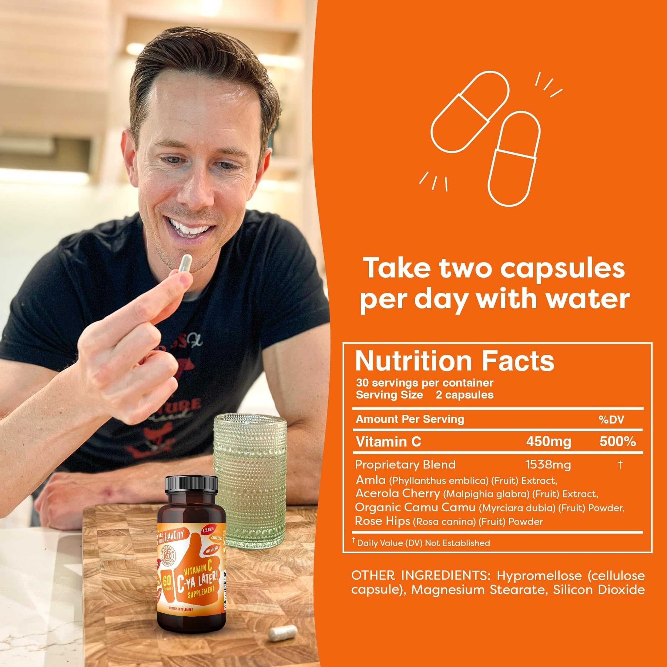 FlavCity C-Ya Later! Vitamin C Supplement, Superfood Vitamin C, 60 Ct — Amazon image 2