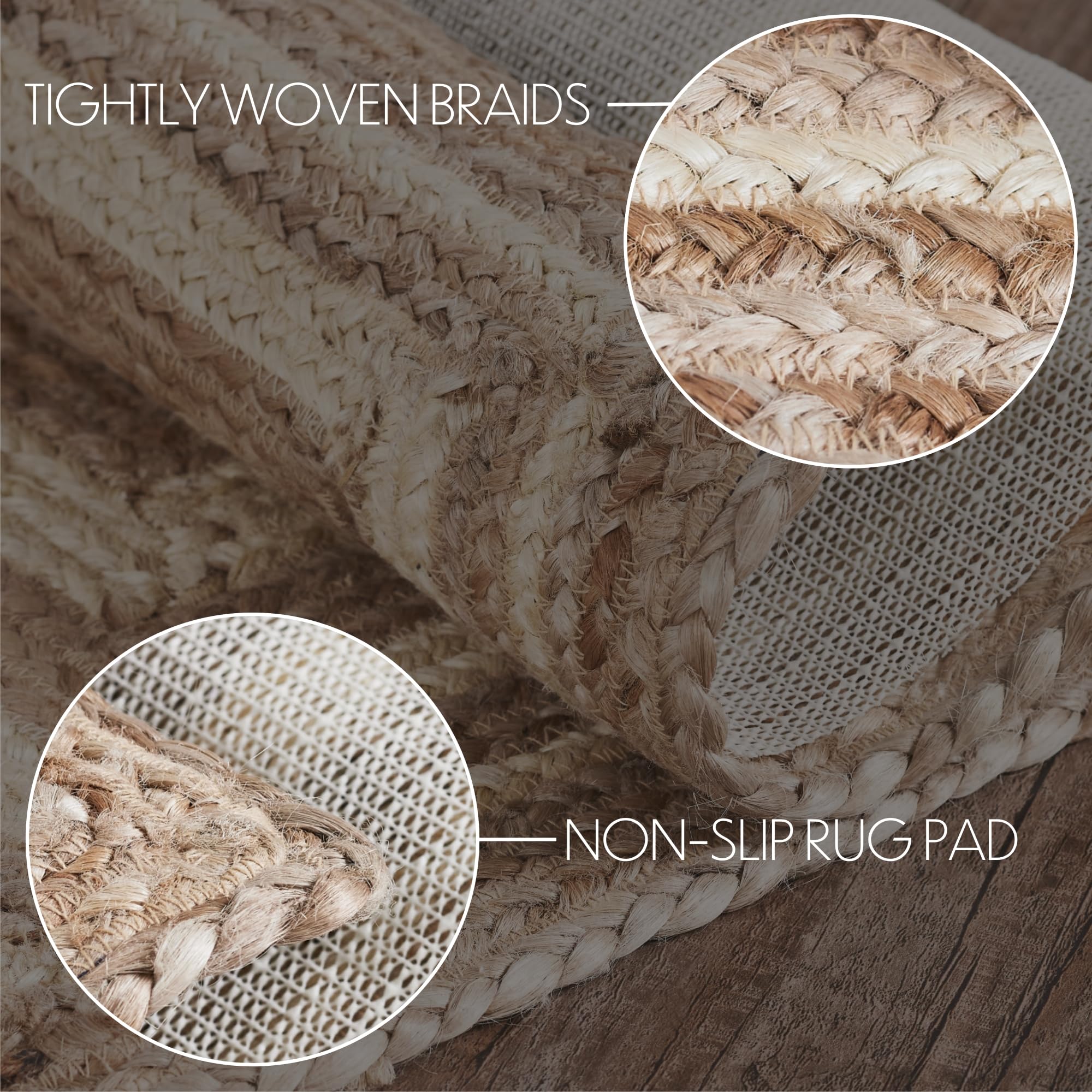 VHC Brands Natural & Crème Jute Blend Area Rug With Pad - 20x30 Inch, Rectangle, Farmhouse Style