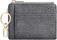 Vista 10 de Sodsay Estuche para tarjetas, cartera delgada con bolsillo frontal, para mujer, sujetatarjetas con llavero negro
