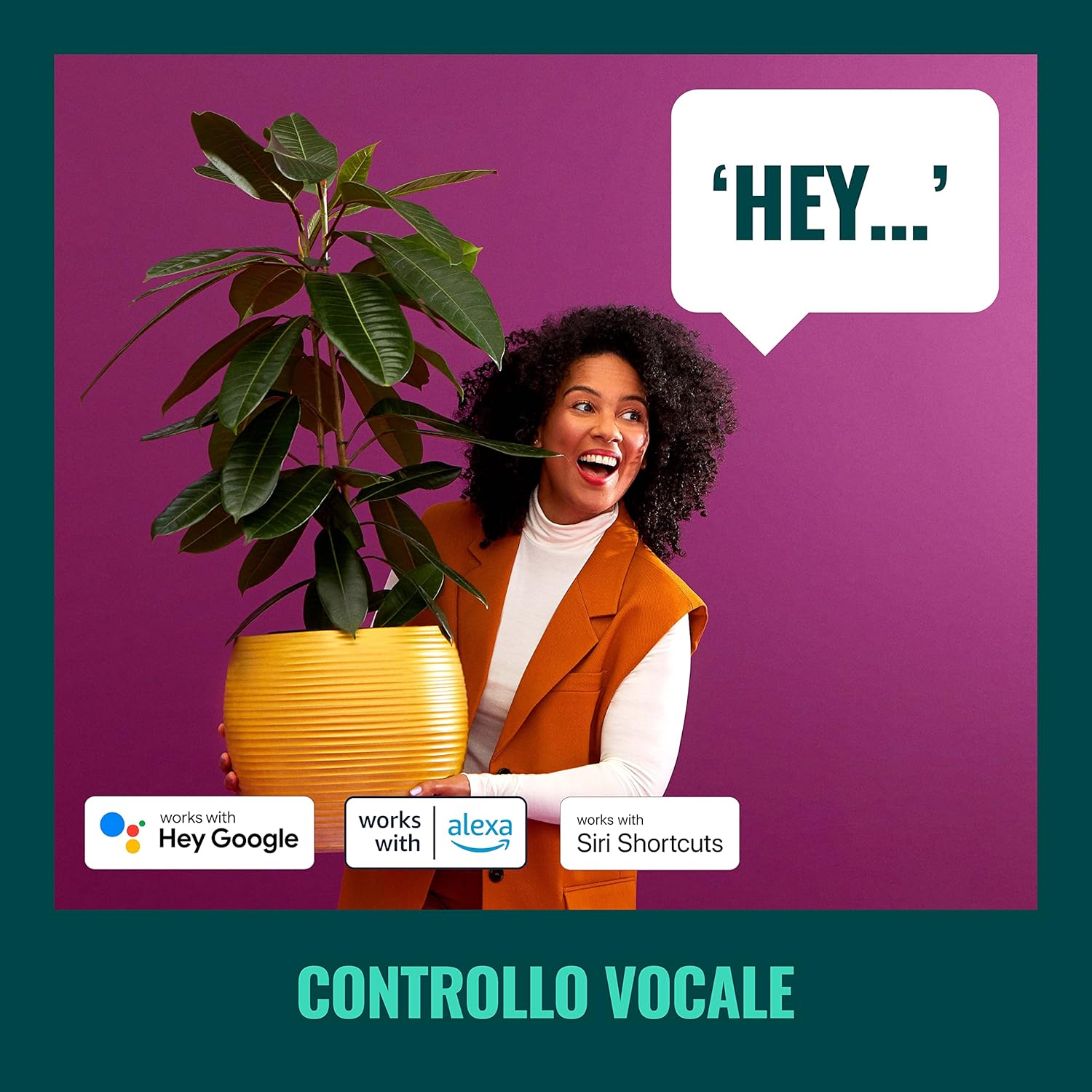 Woman interacting with voice assistant for smart lighting control