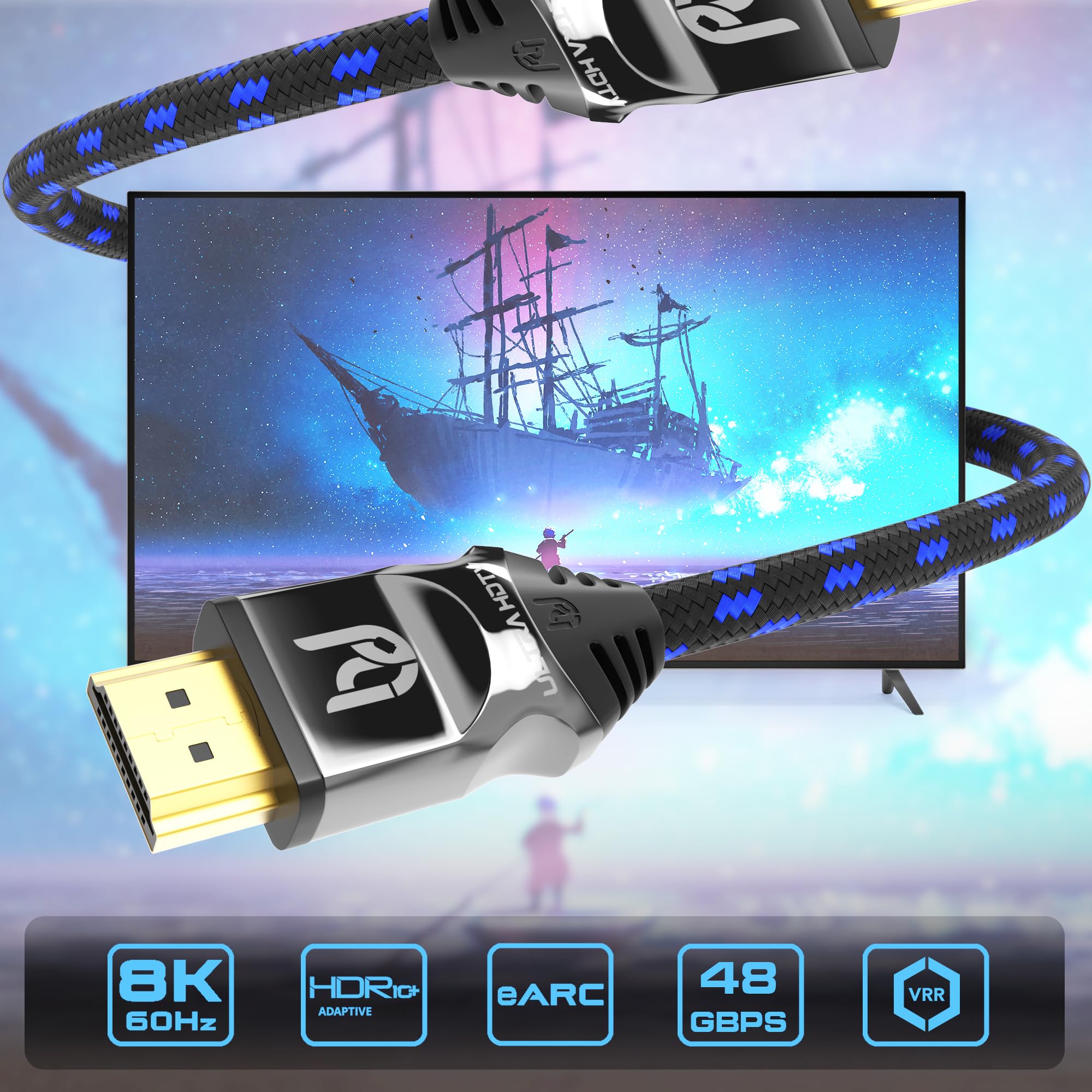 Ultra HDTV Cavo HDMI 8K - Cavo HDMI 2.1 ad altissima velocità da 1,5 m (48 Gbps) per 8K@60Hz e 4K@120Hz - Certificato Premium - Predisposto per PS5 e Xbox Series X…