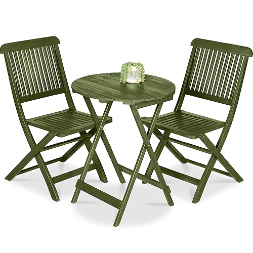 3-Piece Acacia Wood Bistro Set, Folding Patio Furniture for Backyard,