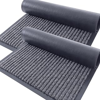 OLANLY 2-Pack Grey Front Door Mats 29.5x17 Inch Waterproof Heavy Duty Indoor Outdoor Low Profile Doormat Fade Resistant Easy Clean