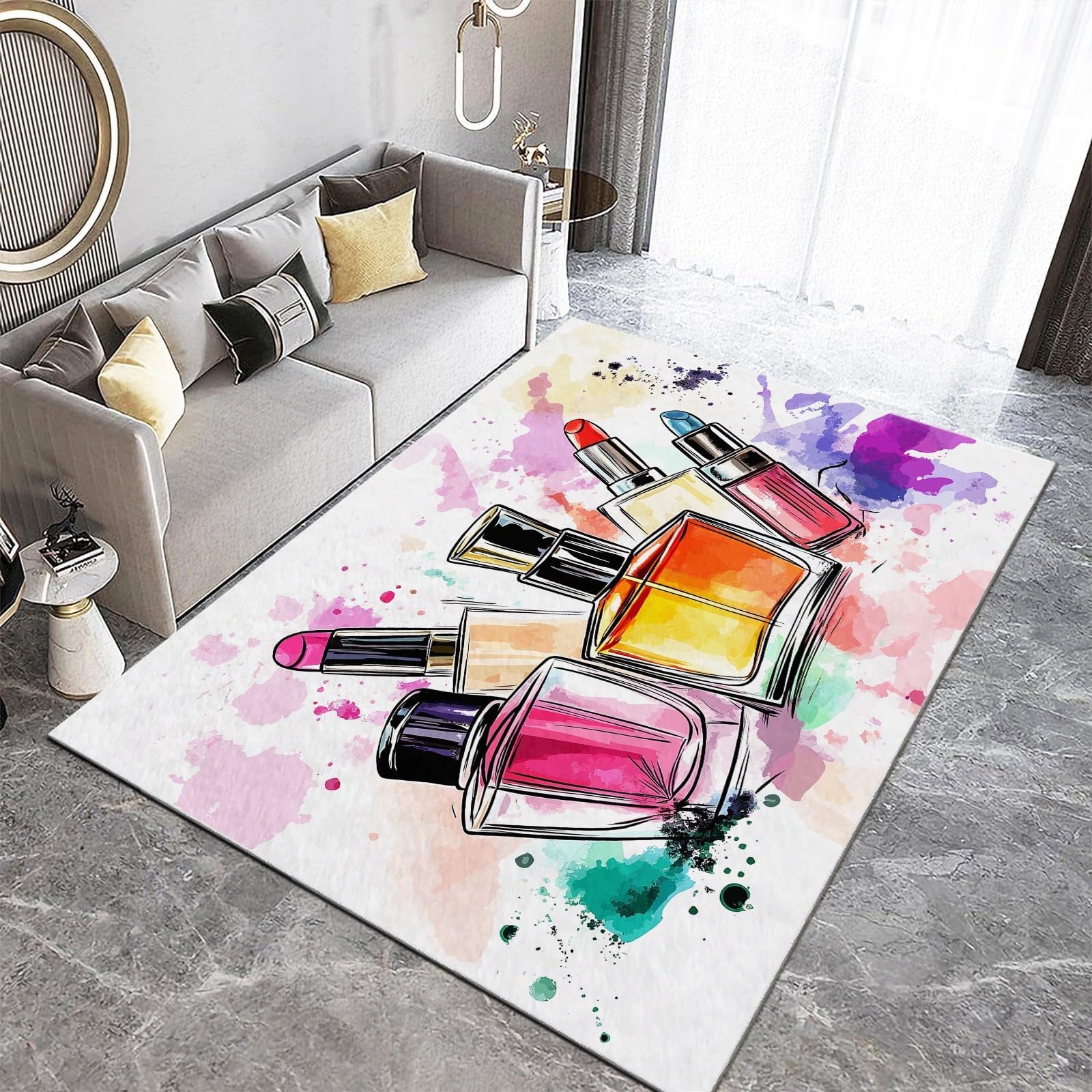 Tapis poil court moderne graffiti pour chambre fille et salon lavable 160x200cm