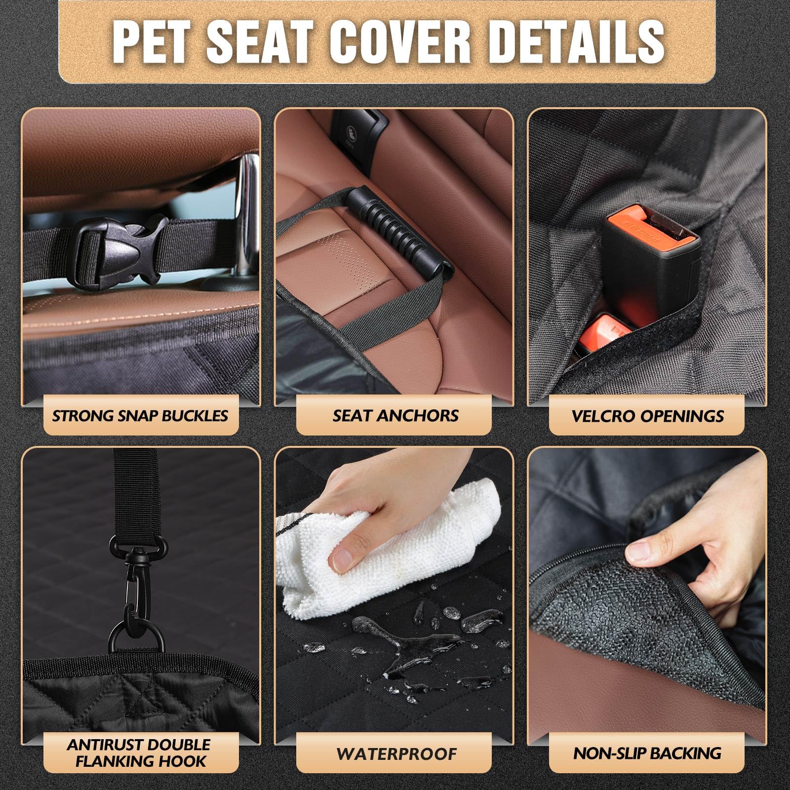 K KNODEL Dog Seat Cover, 100% Waterproof Car Seat Cover for Pets, Pet Seat Cover Dog Hammock, Heavy Duty Scratch Proof Pet Back Seat Covers, Zippered Side Flaps for Cars, Trucks and SUVs (Black) - image 5