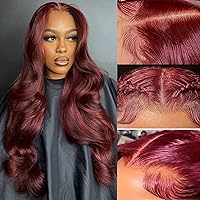 Vista 14 de ULRICA 99J - Pelucas de encaje frontal burdeos de 20 pulgadas, pelucas de cabello humano para mujeres negras 13x4, encaje HD burdeos, peluca