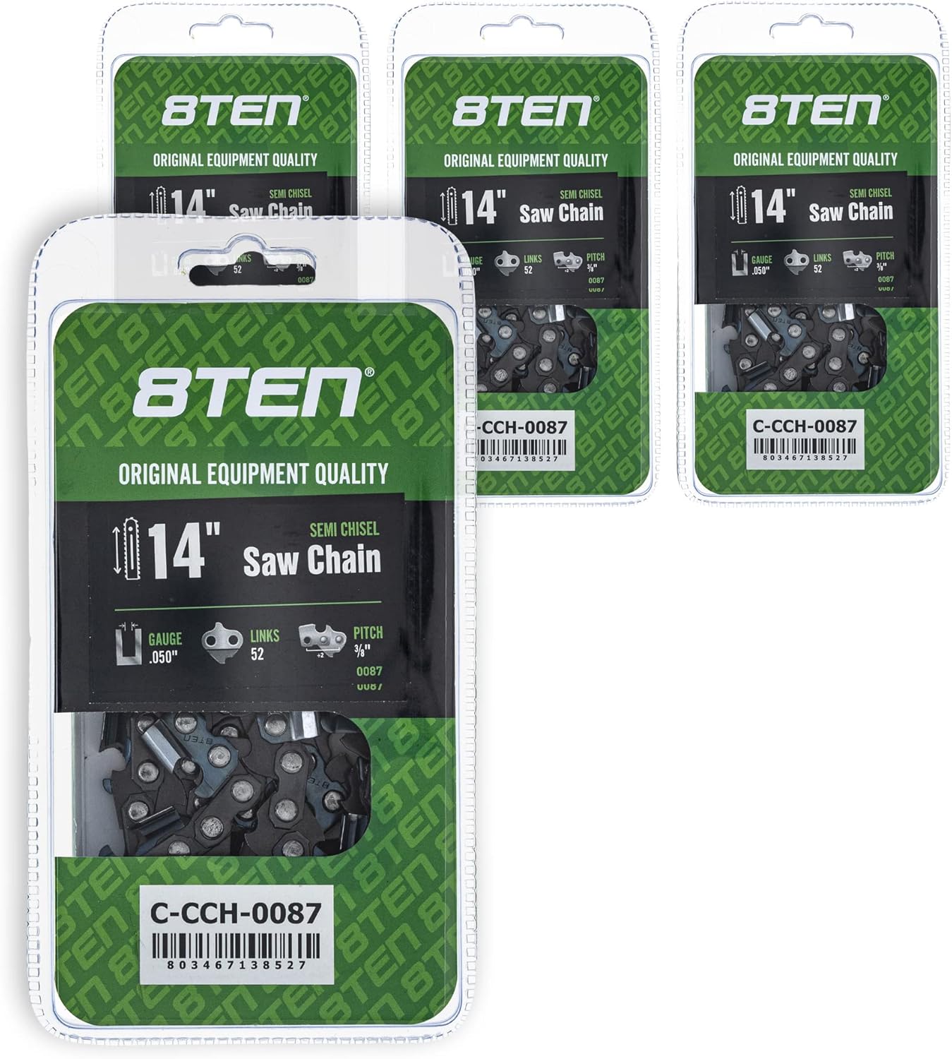 8TEN Semi Chisel Chainsaw Chain 14 Inch .050 3/8 52DL For Echo CS310 CS352 Husqvarna 235 Ryobi RY3714 (4 Pack)