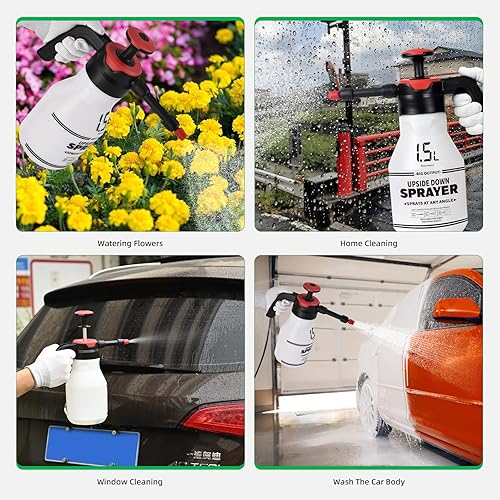 Miniatura 6 de FOSHIO Pulverizador de bomba de jardín de 0.4 galones, botella de agua portátil de 1.5 L, con boquilla ajustable, pulverizador de bloqueo de gatillo