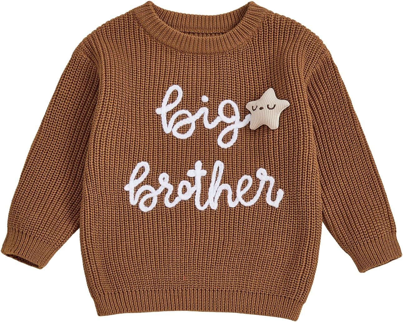 Toddler Baby Boy Fall Outfit Knit Sweater Star Decor Big Brother Bro Letter Embroidery Top Sweatshirt Infant Clothes