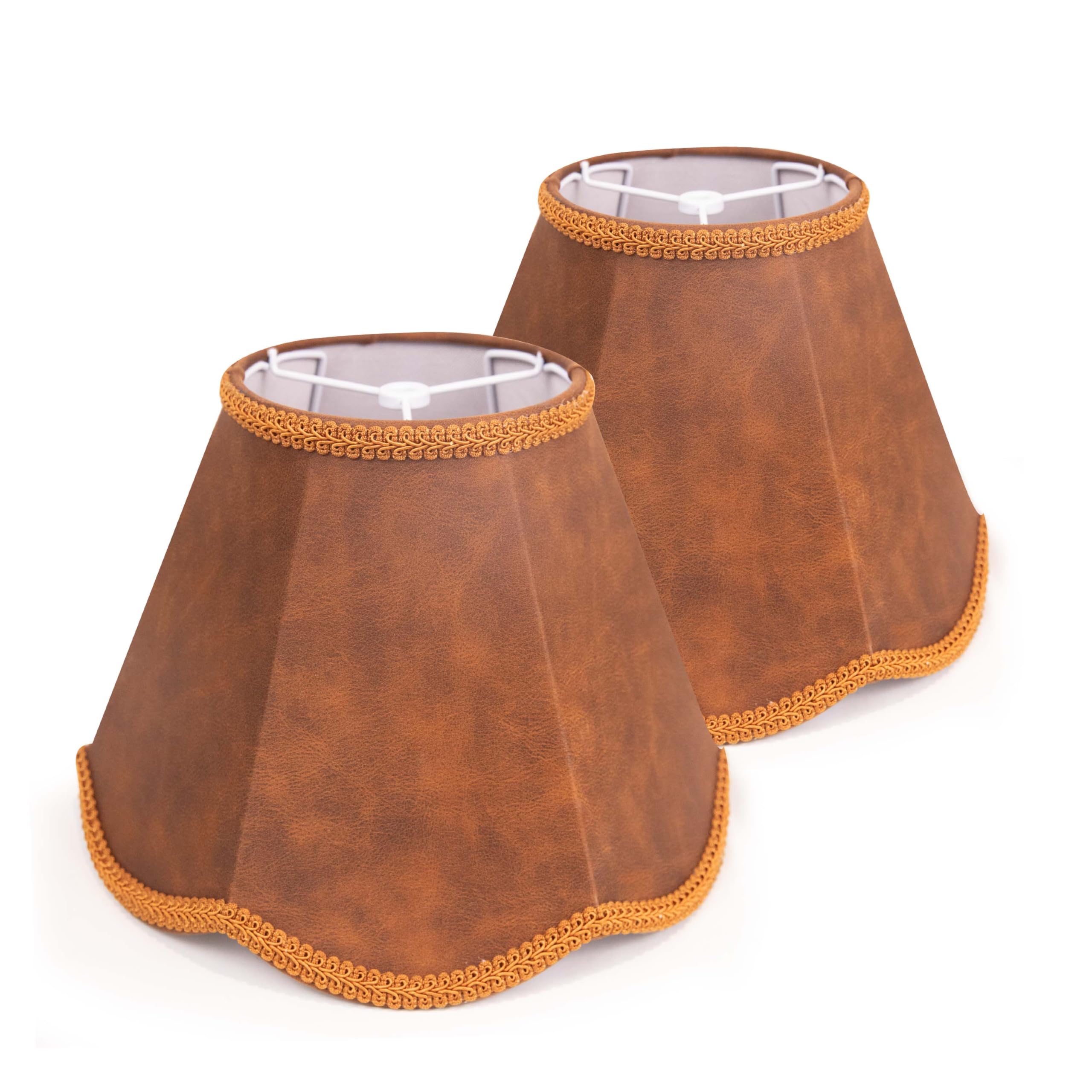 ALUCSET Lampshades Set of 2, Bell Lamp Shades 7" Top X 14" Bottom X 10" High, Medium Lamp Shades Replacement for Table and Floor Lamps, Brown Fabric Lampshade Easy Assembly Spider Fitter