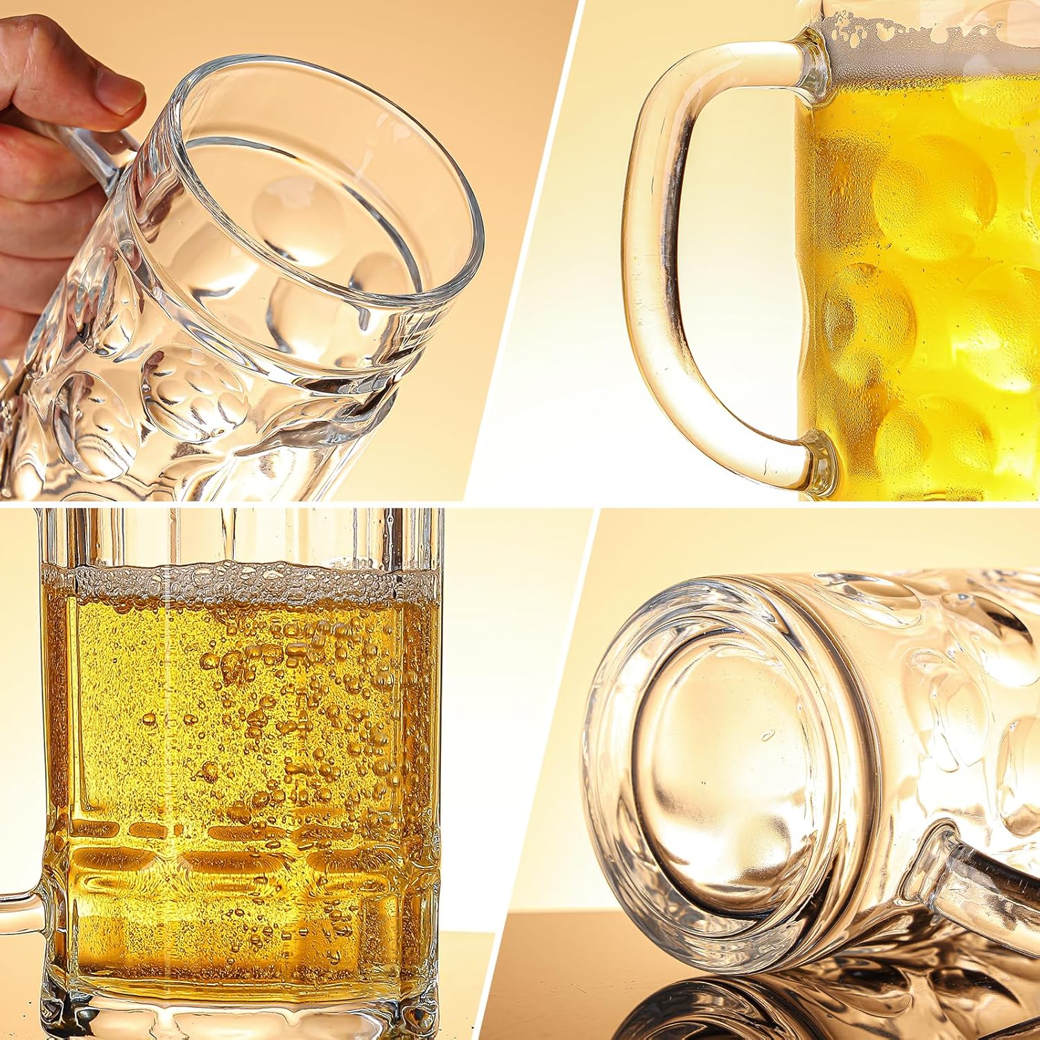Freezer Beer Mugs, 20 oz Large Heavy Glass Mugs with Handles Set of 2, Clear Large Beer Steins for Tea, Coffee, Lead-Free Glasses Oktoberfest Style, Best Gifts for Dad Husband or Friend - Image 5