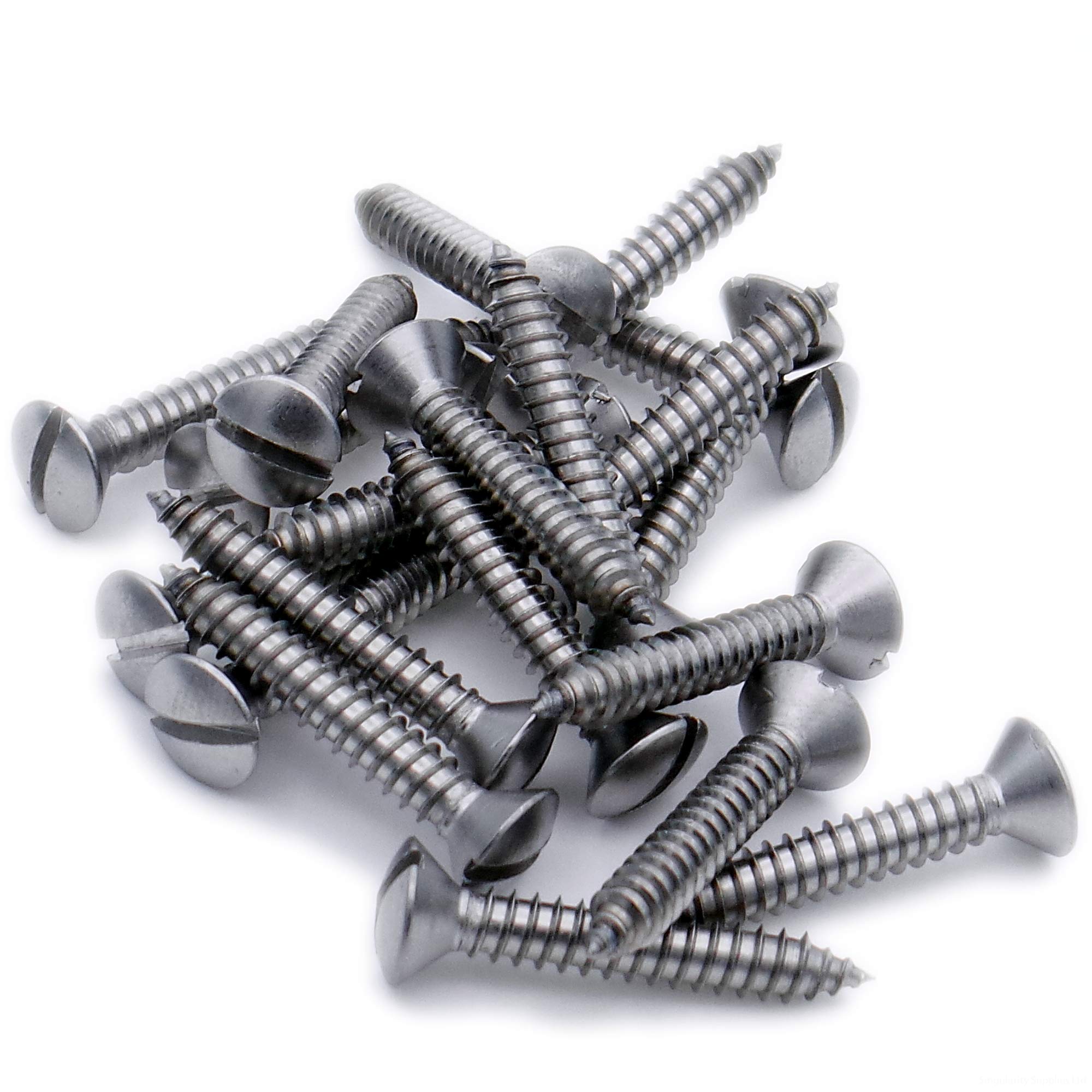 Singularity Supplies Silver No.2 X 0.5 (2.2Mm X 13Mm) Slot Raised Countersunk Self-Tapping Screw - Stainless Steel (A2) (Pack Of 20)