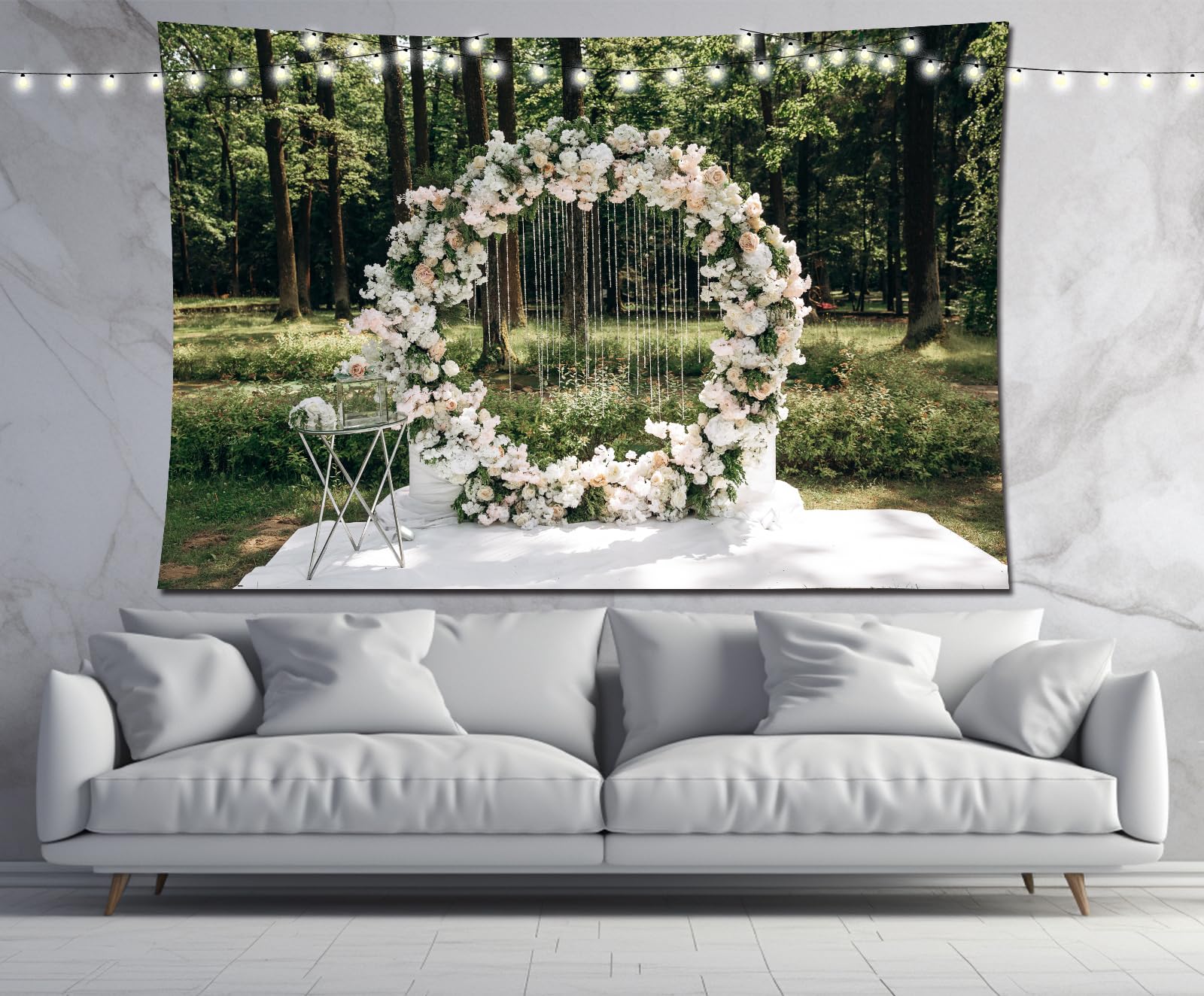 Hochzeits-Hintergrund für Fotografie, Wiege, Zeremonie, Blumenbogen, Quasten, Dekoration, Outdoor, Hochzeit, Hintergrund für Brautparty, Muttertag, Blumenheiratshintergrund,