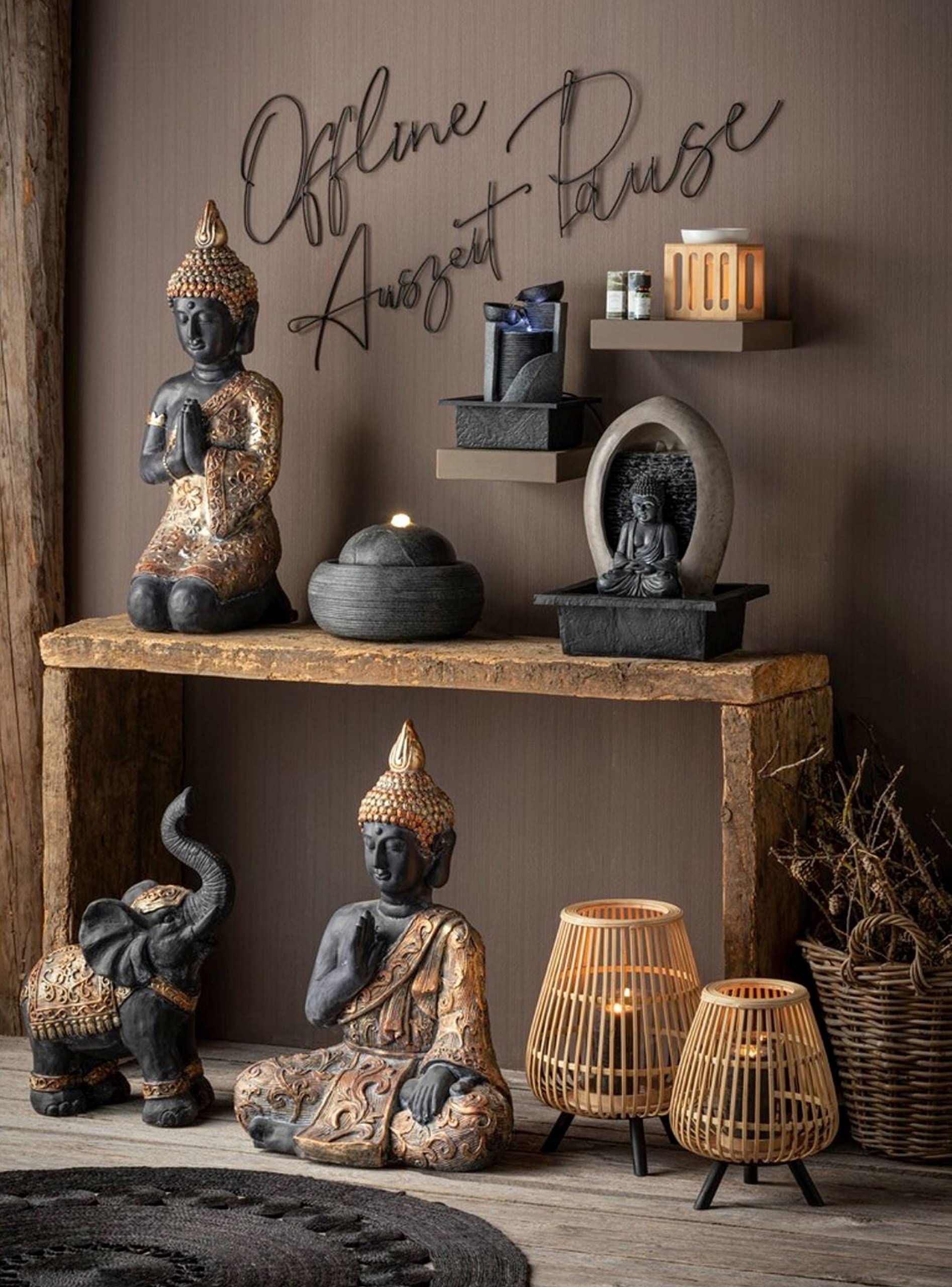 Dehner Dekofigur Buddha, 64 x 46 x 29 cm, Magnesia, schwarz/Gold