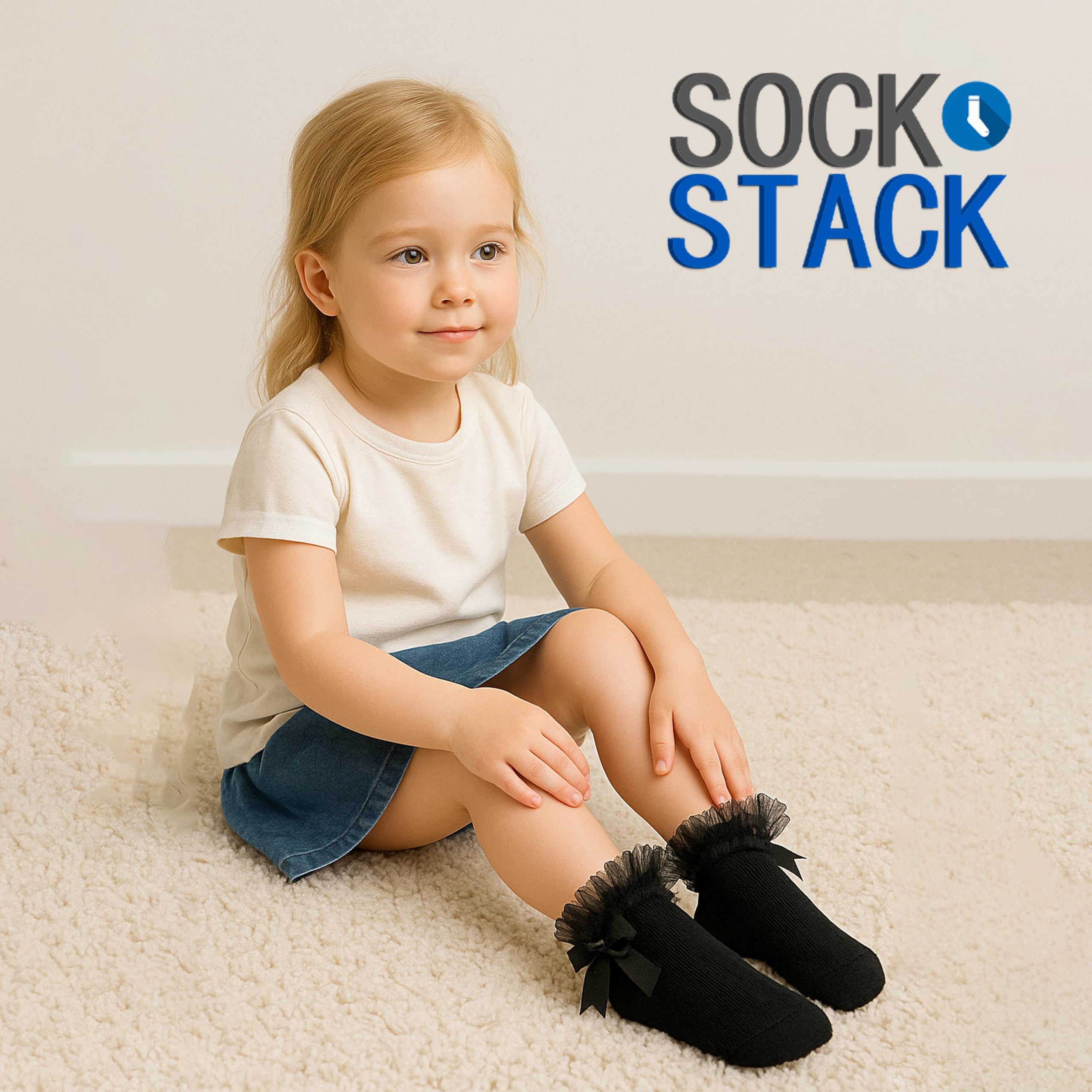 Sock Stack 6 paia di calzini alla caviglia con tutù con volant con pizzo e fiocco, super morbidi, per matrimonio e battesimo