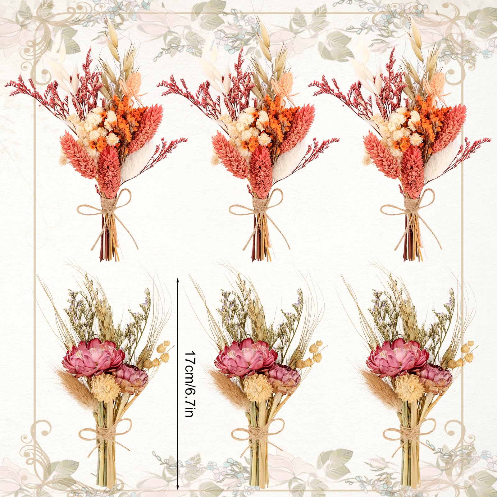 6 Bündel Mini Boho Trockenblumenstrauß Klein Trockenblumen Blumen Natürliche Getrocknete Blumenstrauss für Boho Deko Bilderrahmen DIY Handwerk, Hochzeitsdeko & Party