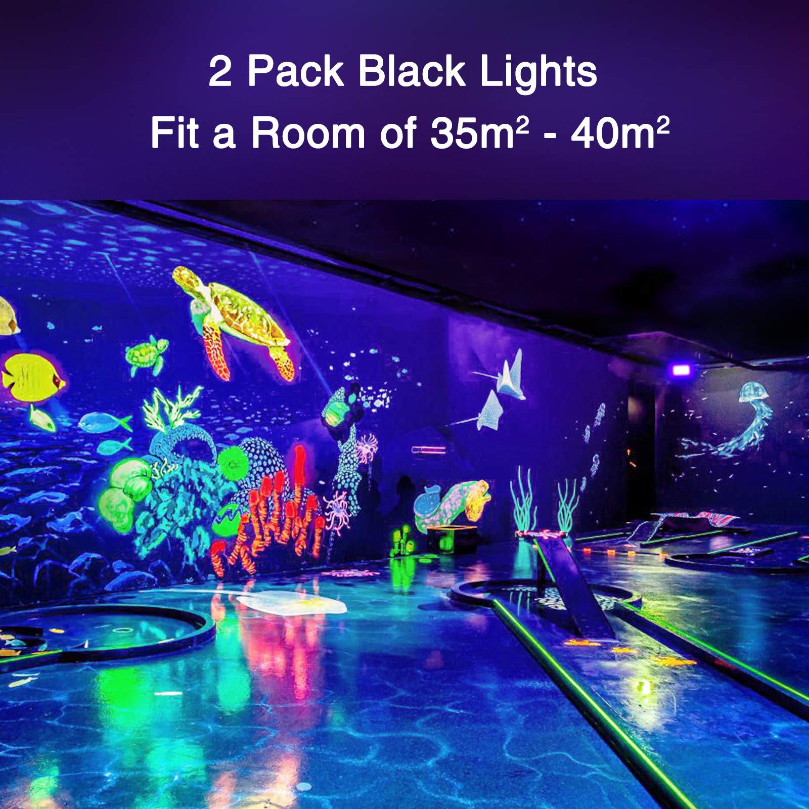 Onforu 2 Pack Luz UV 20 W, IP66 Impermeable Nivel UV-A, Foco Ultravioleta Fluorescente para Escenario Bar Club DJ Discoteca Fiesta KTV Pinta Corporal Acuario Halloween