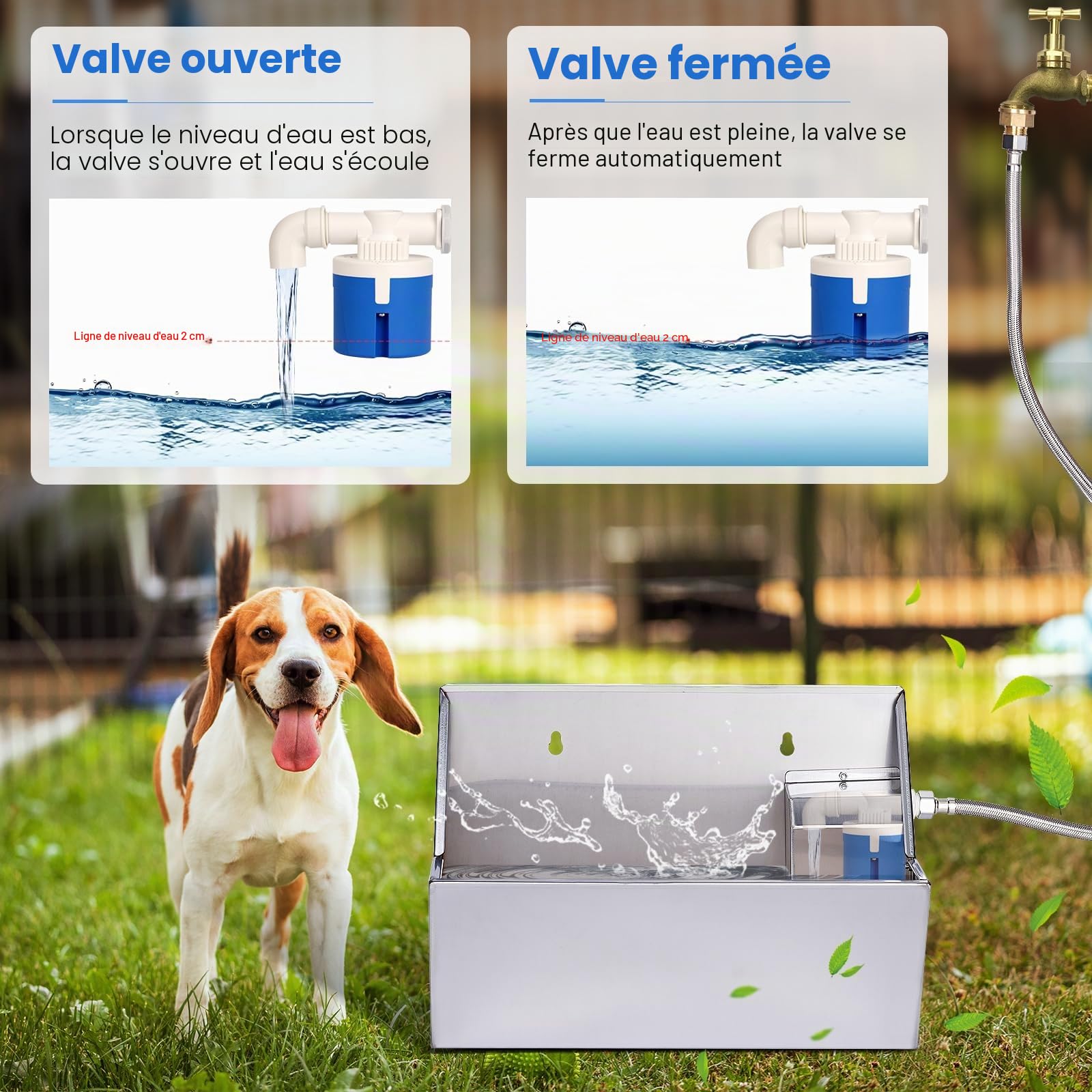 Abreuvoir Automatique pour Chien Abreuvoir en Acier Inoxydable 8L pour Bétail avec Tuyau d’Eau 100cm et 150cm Kit de Soupape à Flotteur de Remplissage Automatique Réservoir d’Abreuvoir