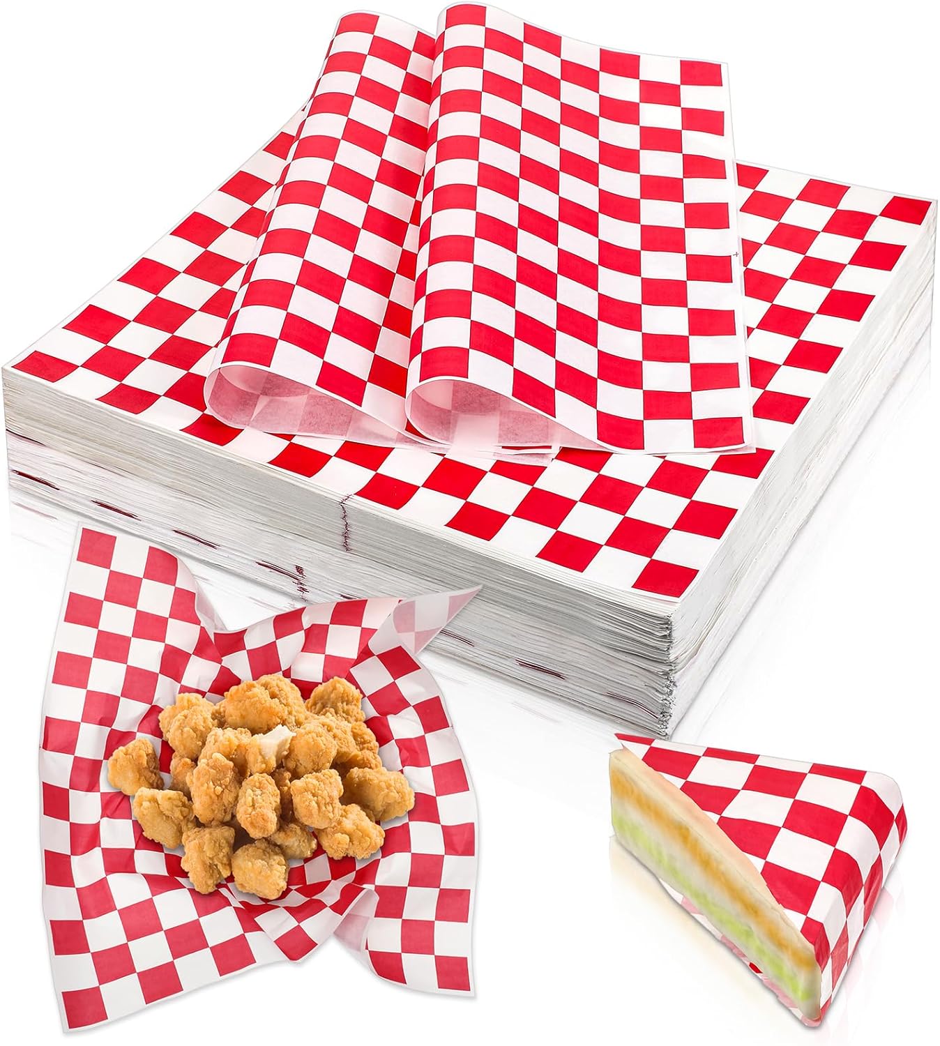 simarro 1000 Sheets Checkered Deli Paper Sheets, 12 x 12 Inch Grease Resistant Food Basket Liners Sandwich Paper Wraps for Restaurants Churches BBQs Picnic Party (Red And White)
