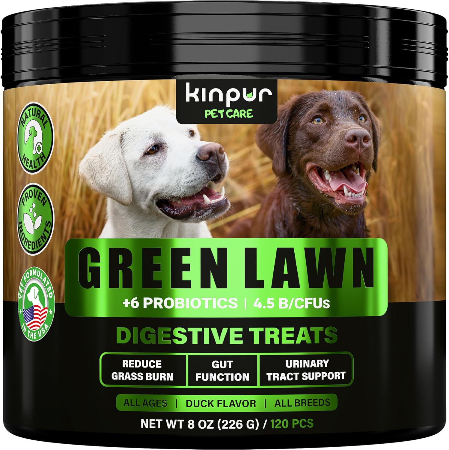 Green Lawn Chews for Dogs - Natural Dog Urine Neutralizer for Lawn with Cranberry, Probiotics, ACV & Digestive Enzymes - 120 Chews for Healthy Bladder, Urinary Tract - Grass Burn, Yellow Spots Treats