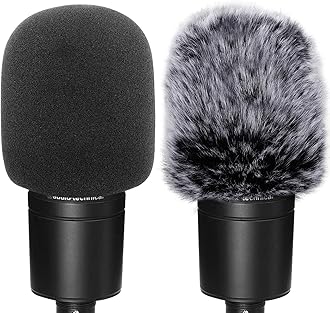 Windscreen Pop Filter Compatible with AT2020,Mic Foam Cover+Furry Windscreen Muff Wind Compatible with Audio Technica at2020 at2035 at2500 at2050 at4040,Chromlives Furry & Foam Microphone Cover 2Pack