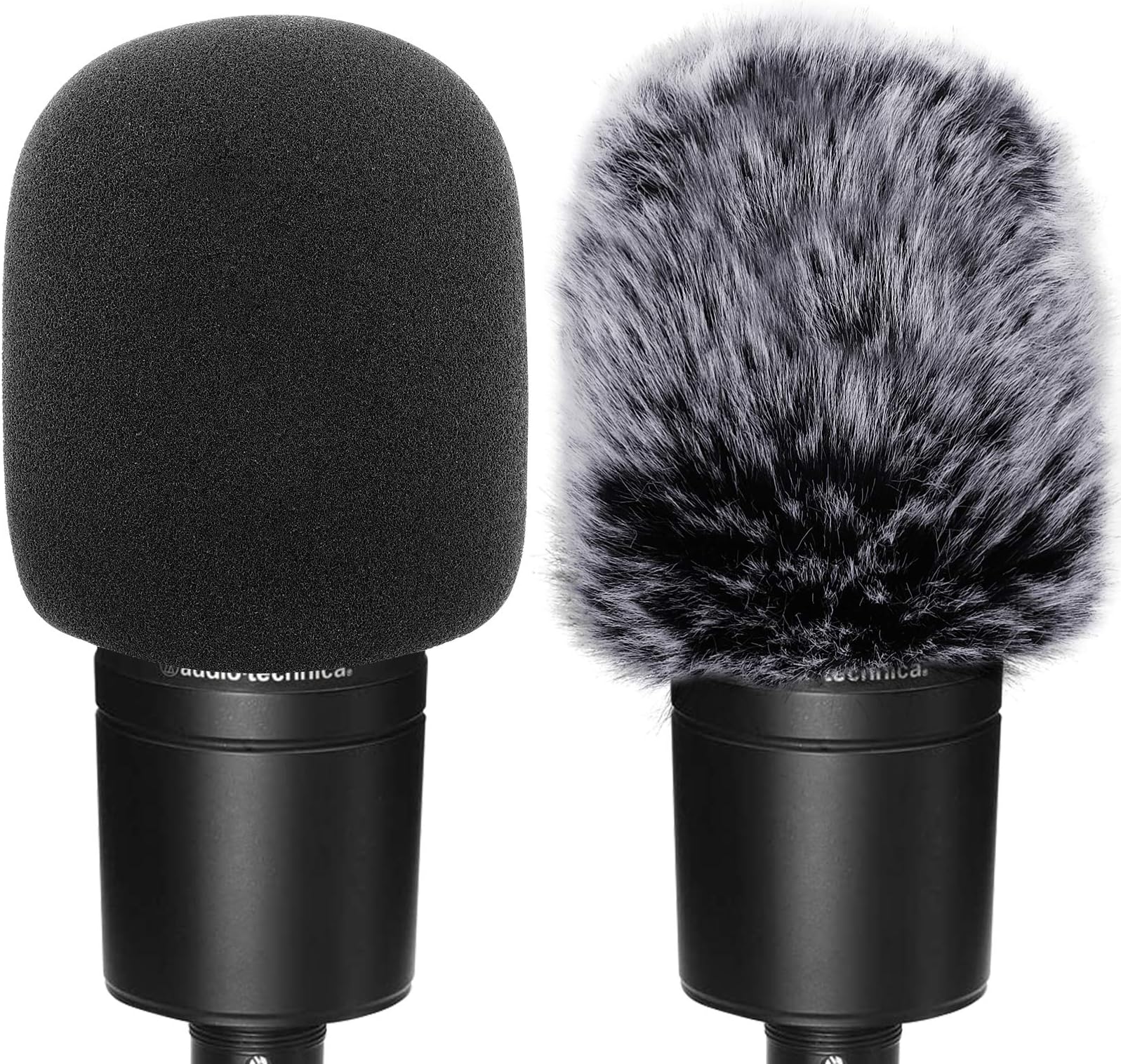 Windscreen Pop Filter Compatible with AT2020,Mic Foam Cover+Furry Windscreen Muff Wind Compatible with Audio Technica at2020 at2035 at2500 at2050 at4040,Chromlives Furry & Foam Microphone Cover 2Pack