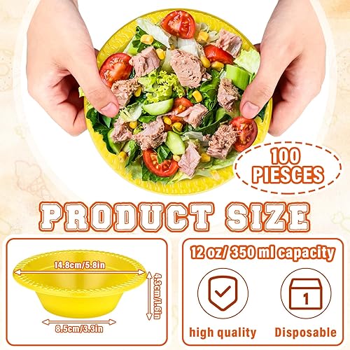 Miniatura 2 de Lallisa 100 cuencos de plástico desechables amarillos de 12 onzas para postre para helado, aperitivos, ensaladas, sopas, cuencos para servir
