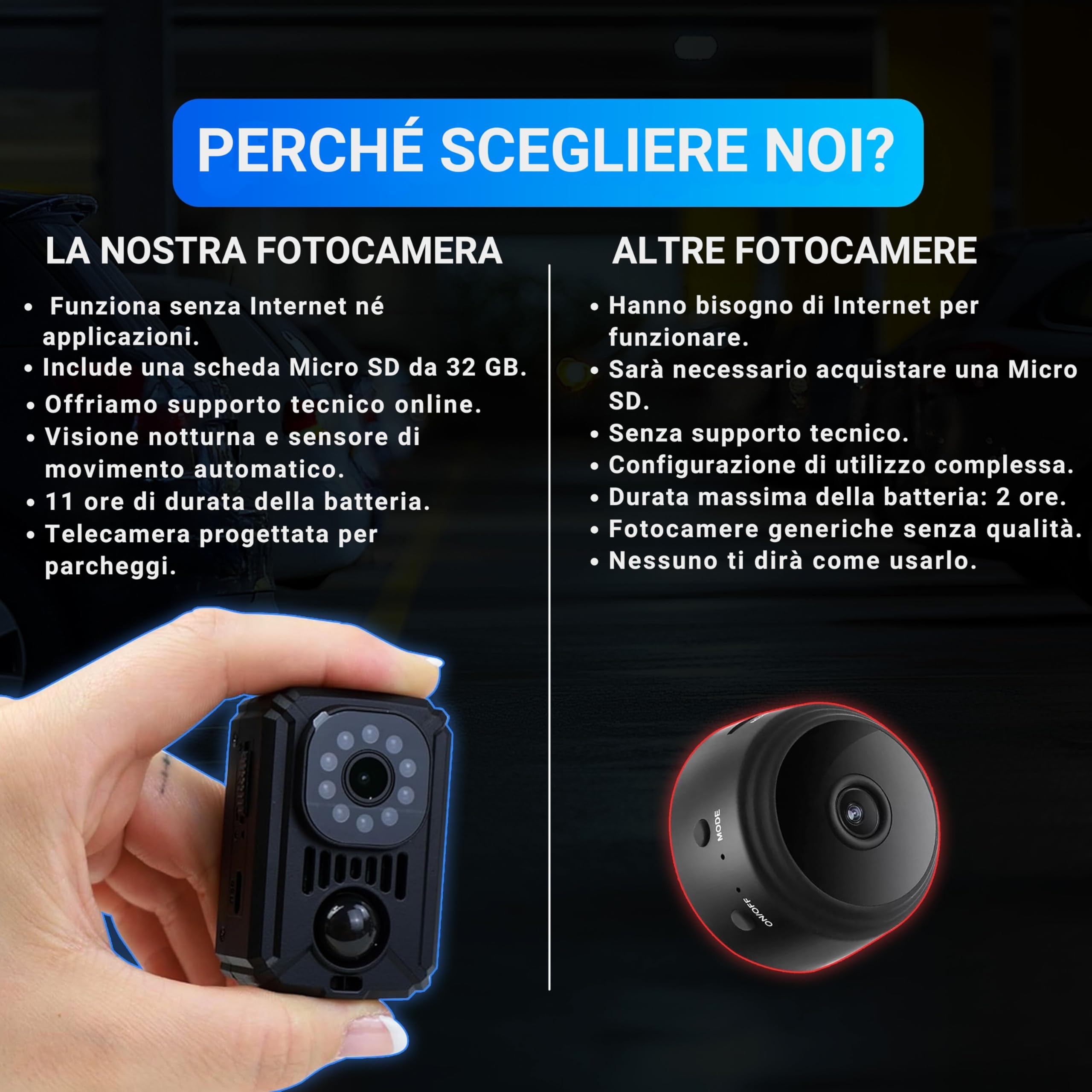 Mini Telecamera Spia Nascosta, Telecamera Senza Wifi Per Auto, Microcamera Spia Per Parcheggi E Luoghi Senza Internet, Include Microsd 32GB, 11 Ore Di Batteria, Spy Cam, Videocamera Interno Esterno