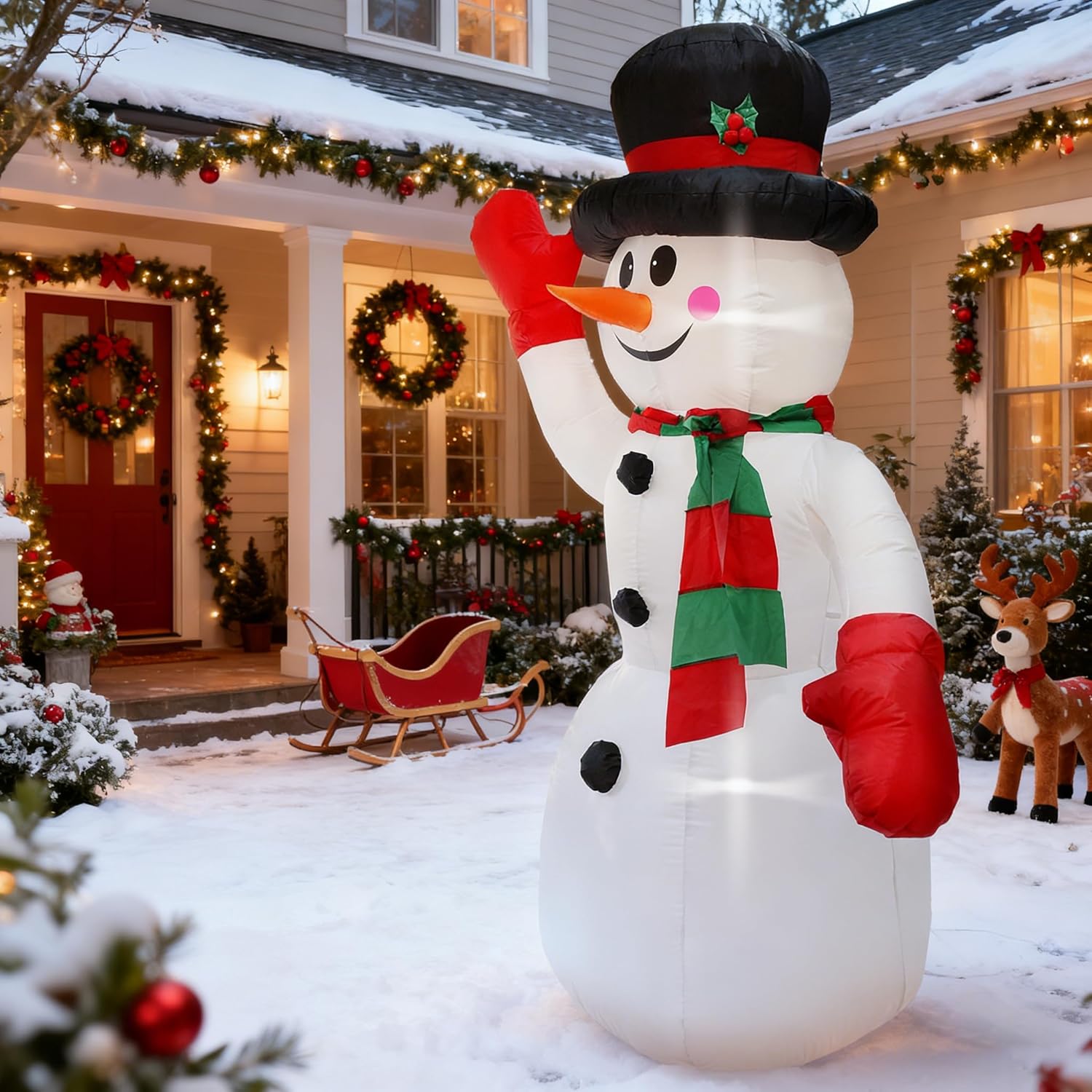 DearSun 8FT H Christmas Inflatable Gentleman Snowman with Build-in LED Lights, Blow up Snowman Inflatable Outdoor Decorations Large Party Yard Decoration - Image 3