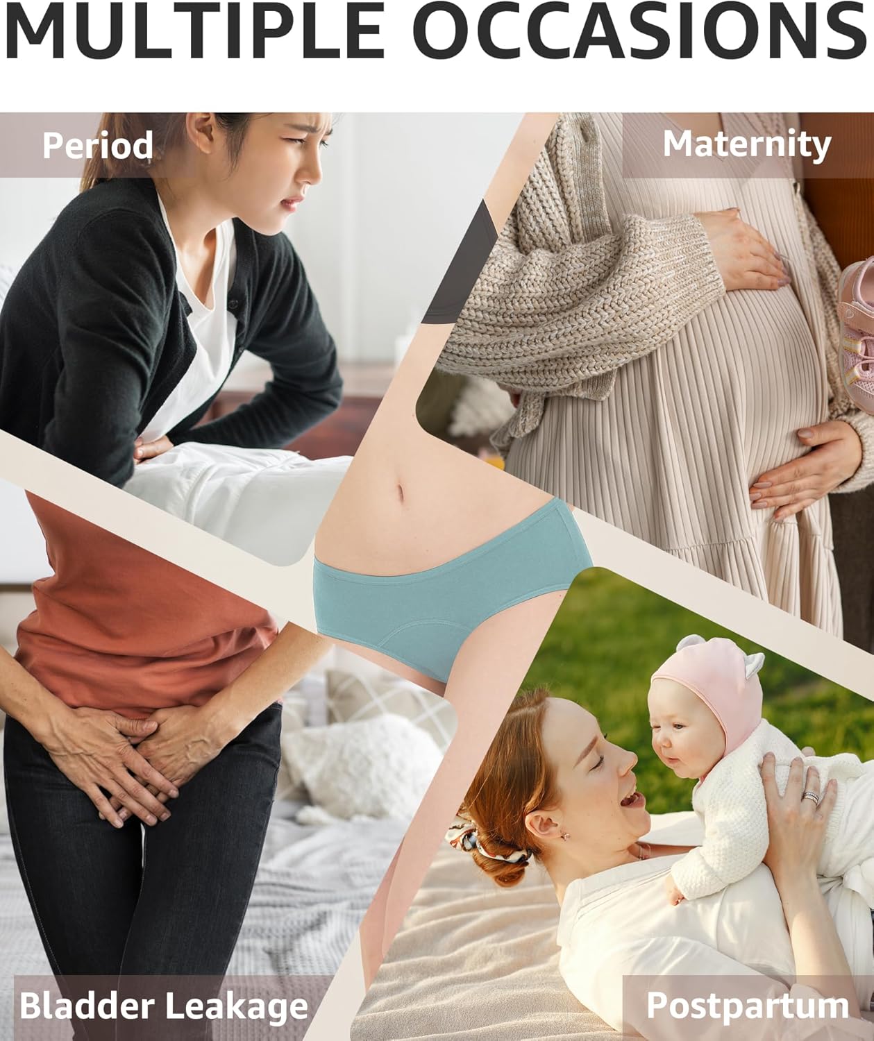 POPKOK Period Underwear Womens Cotton Hipster Postpartum Panties 3 Pack - Image 6