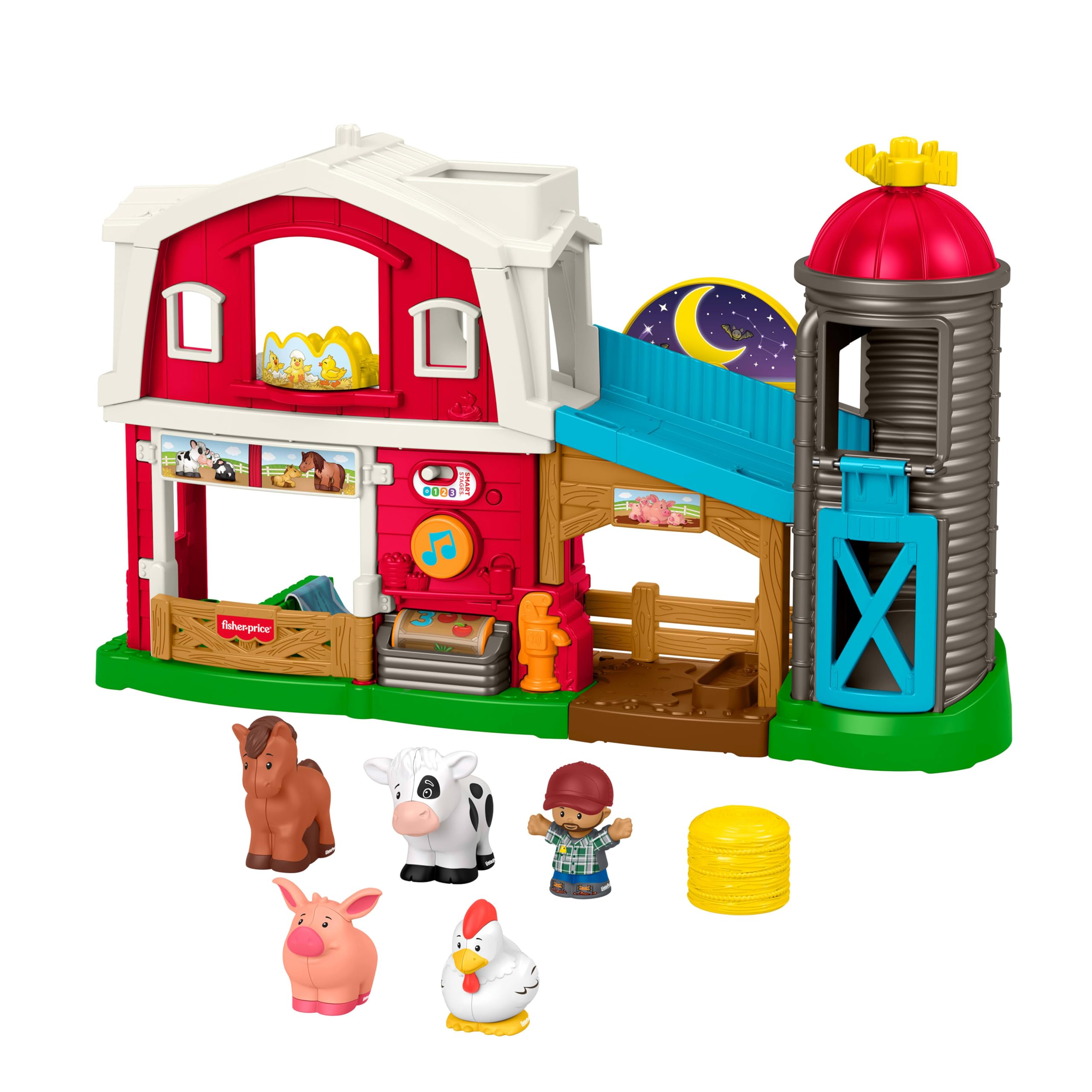 Fisher-Price Little People Muzyczna farma Opieka nad zwierzątkami, zestaw do zabawy w naśladowanie, farma dla dzieci z wyborem języka, edukacyjna zabawka interaktywna dla maluchów 1+, JGX10