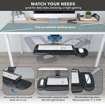 Mount-It! Under Desk Keyboard Tray, Adjustable Slide-Out Keyboard, Black