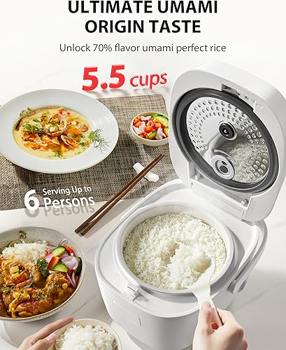 Miniatura 2 de TOSHIBA Umami - Olla arrocera inteligente de 5.5 tazas sin cocinar, lógica difusa, funciones 15 en 1, pantalla digital, temporizador de retardo,