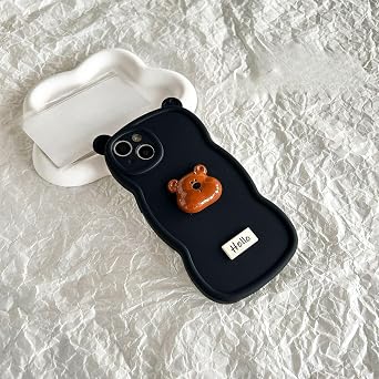 3D Cartoon Hello Bear for iphone16 Pro Max/15 Pro/14 Plus/13promax12/11pro Mobile Phone case 13 New 12 Soft case,Anti-Drop, Slim, Anti-Skid,Shock-Absorbent xr,Black