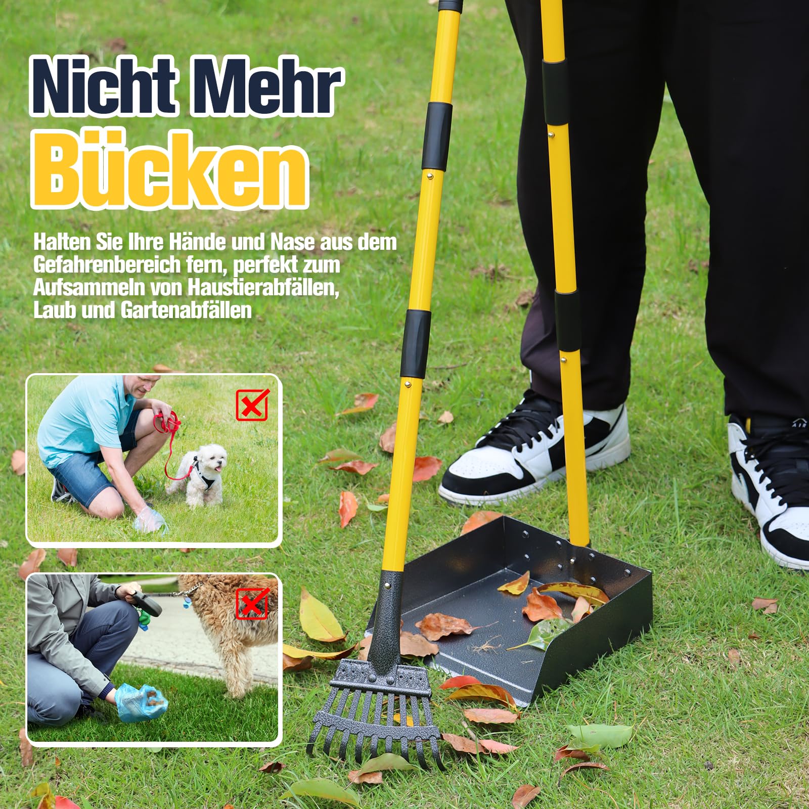 Hundekotschaufel Kehrschaufel & Rechen Mit Abfallsäcken, Hundekotsammler Langer Griff, Hundekot Scooper Für Garten & Laub