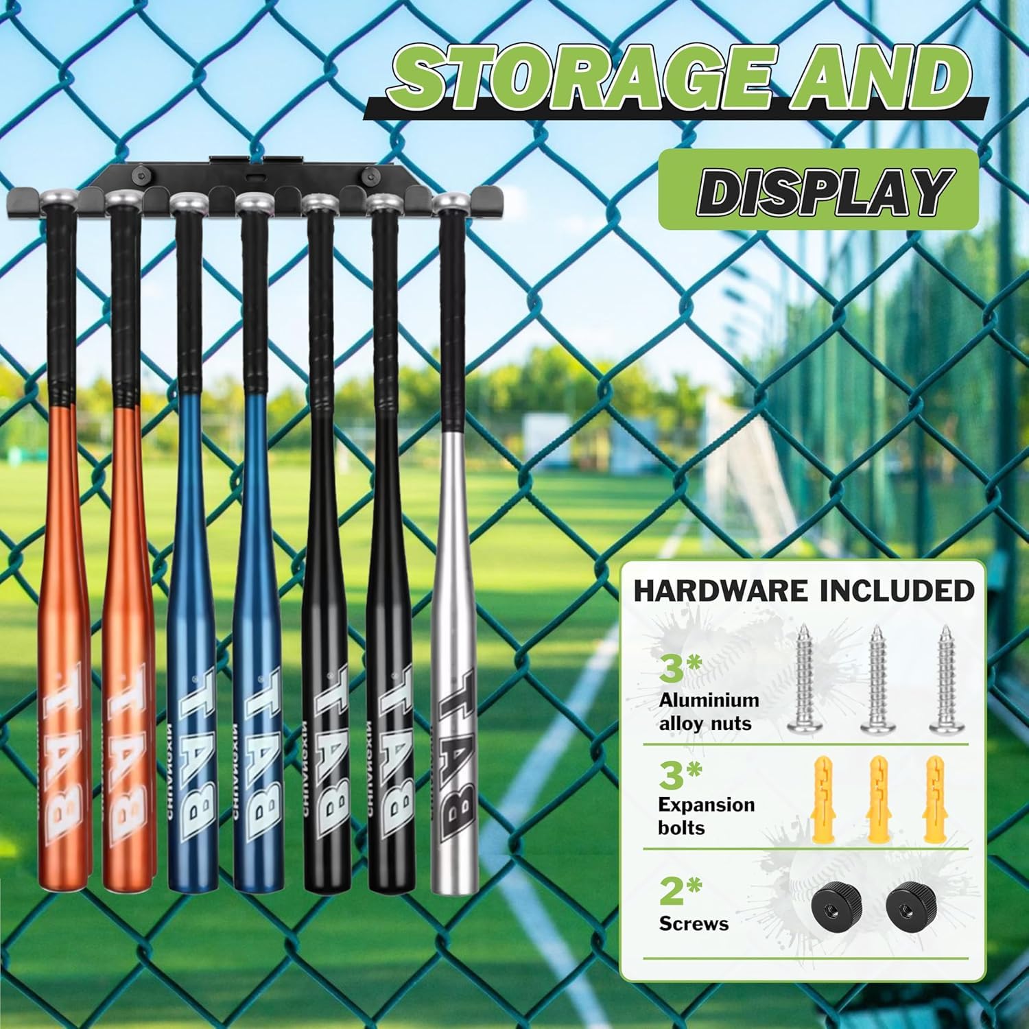 BOOSTEADY Support Mural pour Battes de Baseball et Softball, Porte-Batte de Baseball en Acier Robuste pour Clôture de Pirogue, Support de Rangement Pouvant Contenir 14 Battes