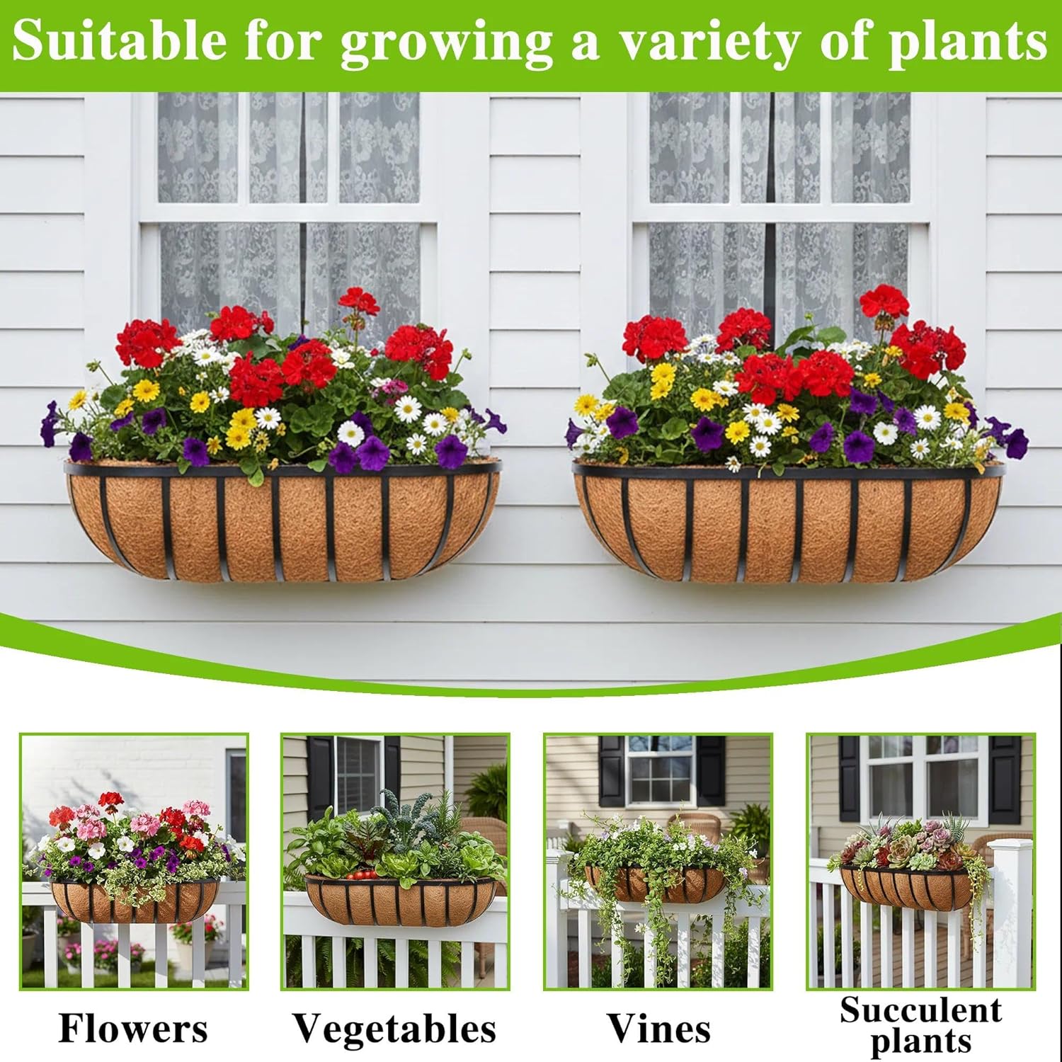 EIMQUVW 4Pcs 30" Trough Coco Fiber Replacement Liner Wall-Mounted Coco Liner Trough Half Moon Coconut Coco Liners for Planters Window Box/Hanging Horse Trough Planter