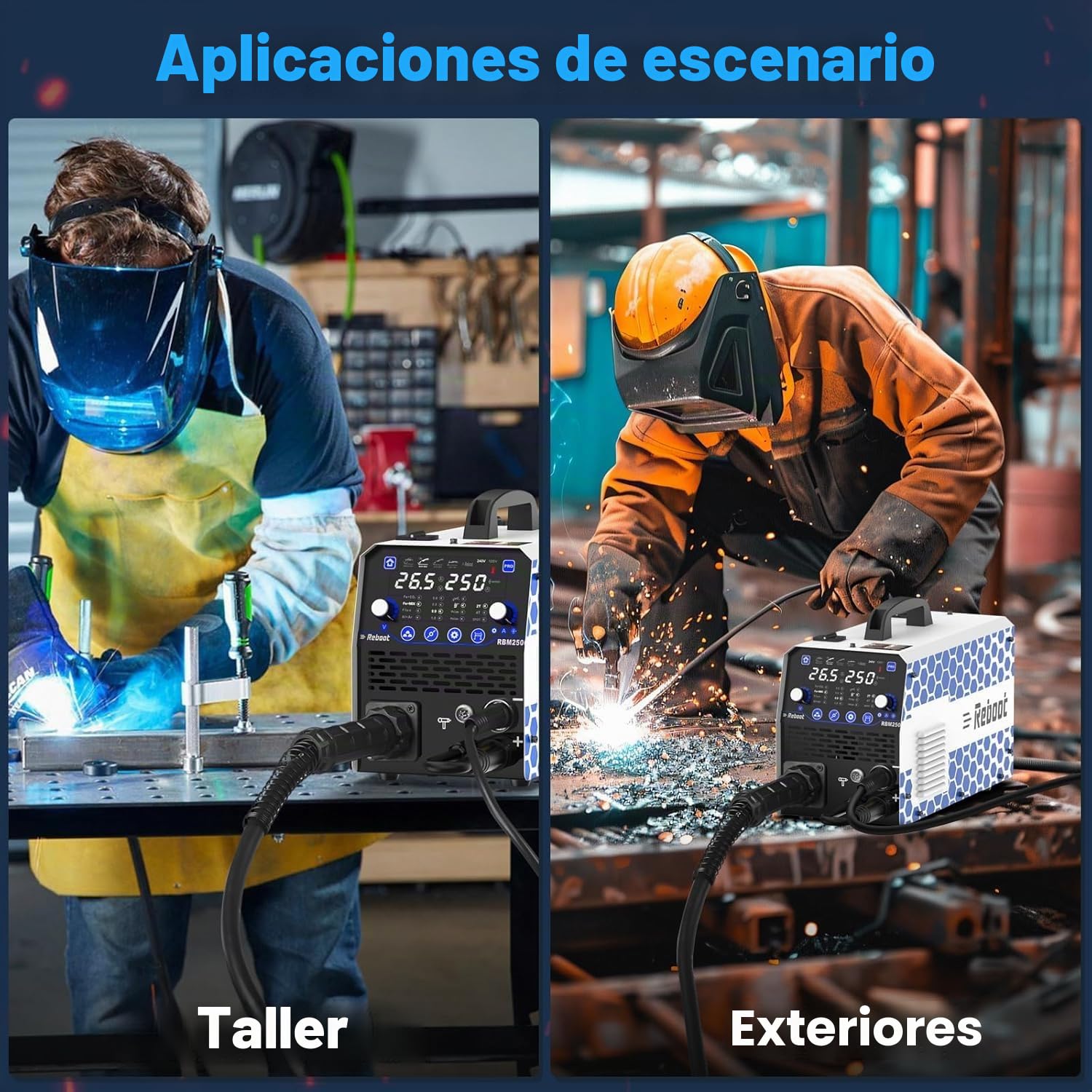 Soldador MIG de 250 A con antorcha TIG incluida 120V/240V RBM2500 PRO, máquina de soldadura multiproceso 8 en 1 con modos de soldadura duales de aluminio Gas MIG/Gasless Flux Core/MAG/Lift TIG/Stick