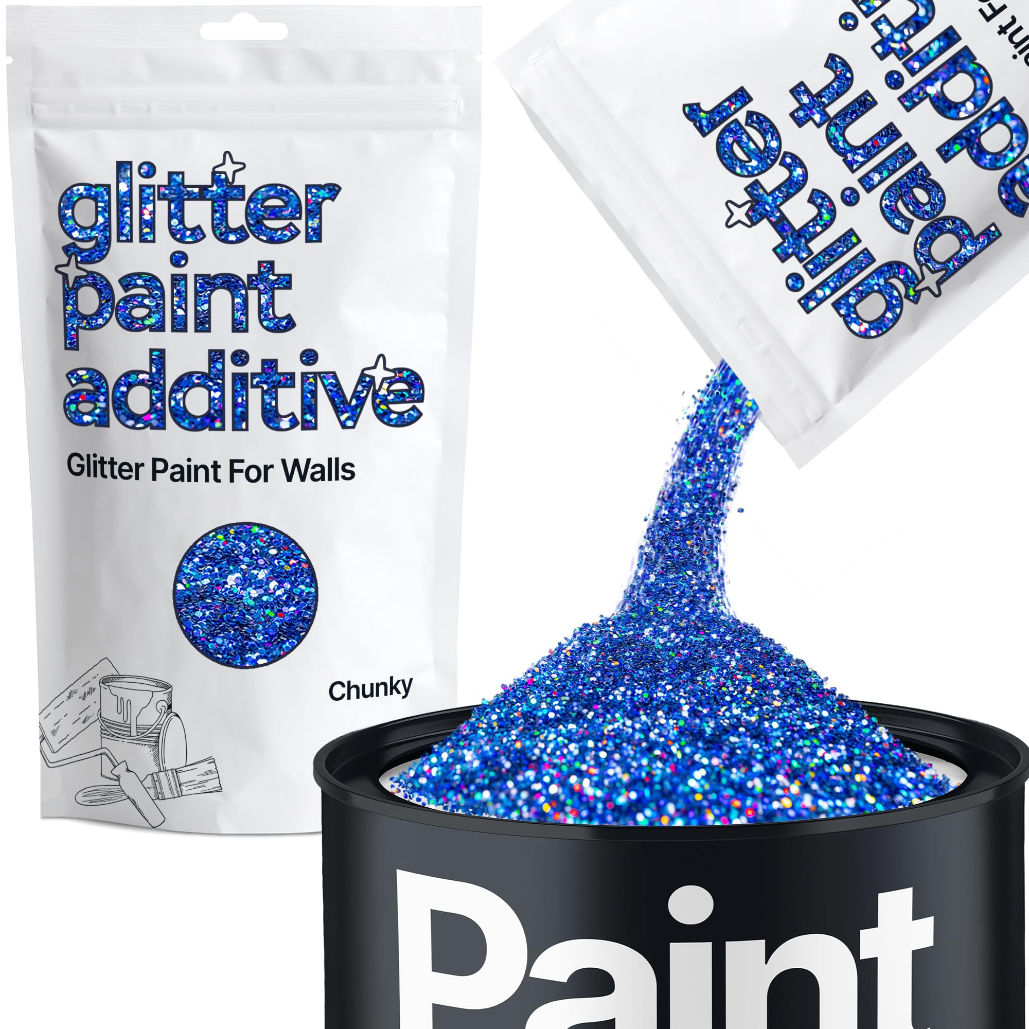 Hemway bleu saphir Holographic Glitter peinture Additif Chunky 1/40" 0.6mm pour l'émulsion Peintures à l'eau - intérieur et extérieur mur, plafond, bois, vernis, mat, brillant, satiné - 100 g / 3,5 oz