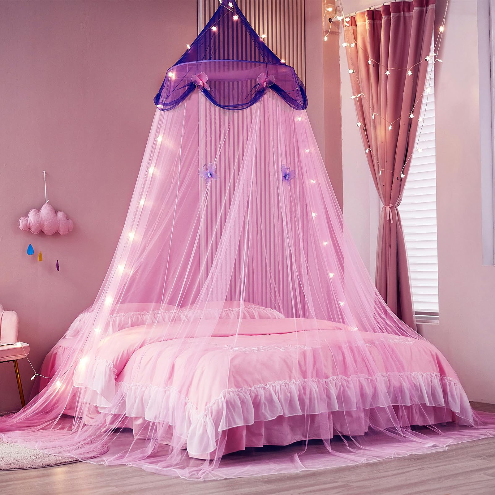ZIQINPSQ Princess Bed Canopy for Girls (No Lamp), Purple&pink Style, W 22.8" x L 89.8" (1 Panels) - Image 4