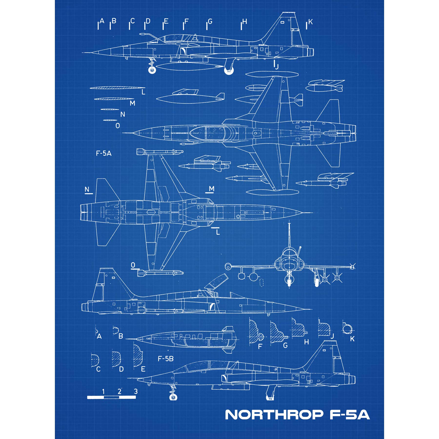 Artery8 Northrop F-5A Freedom Fighter US Plane Blueprint Plan Premium Wall Art Canvas Print 18X24 Inch