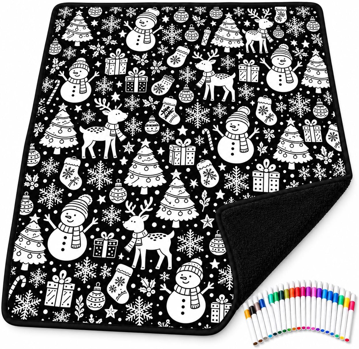 Amazon.com: VIYAU Christmas Coloring Blanket with 24 Markers, Black ...