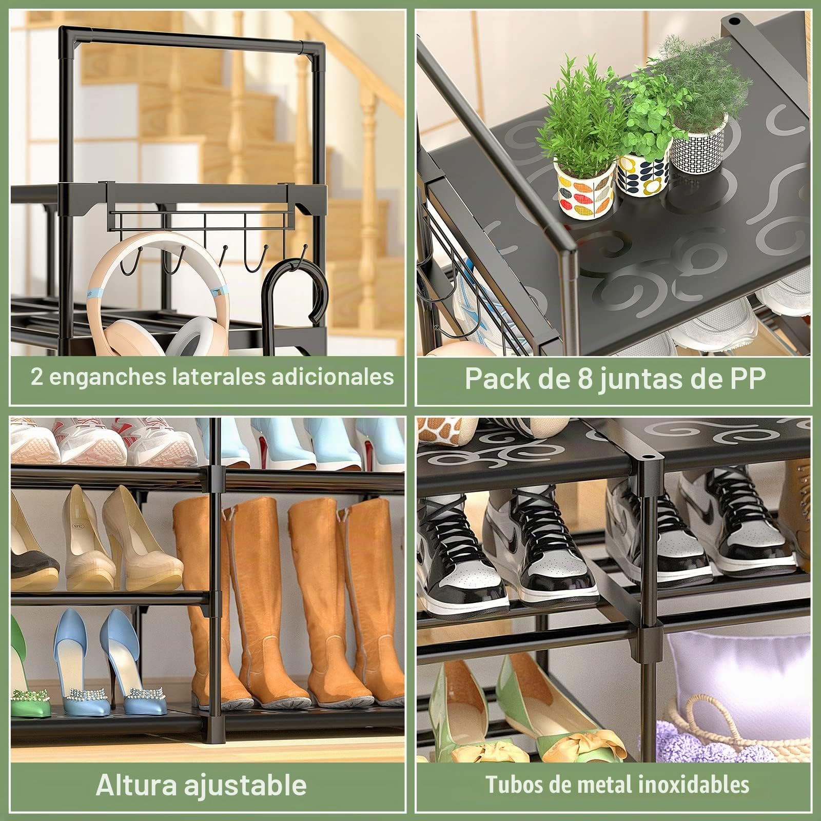 Kottwca Zapatero de Metal Grande, Zapatero de Entrada de 8 Niveles, Independiente con Capacidad para 62-66 Pares de Zapatos, Apilable para Dormitorio