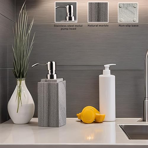 Miniatura 3 de Botella dispensadora de jabón para manos y loción, mármol natural, para cocina, baño, encimera, lavandería, capacidad para platos, jabón, champú,