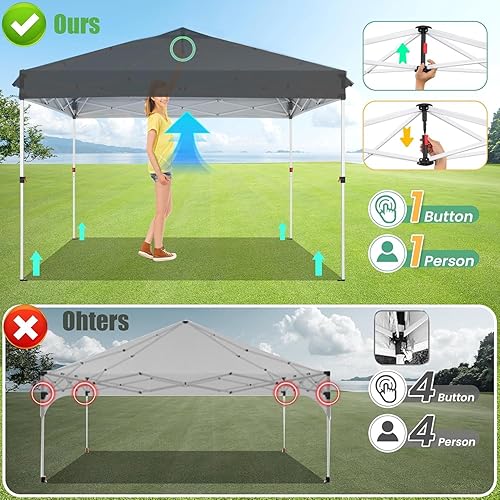 Miniatura 5 de COBIZI Canopy Tienda de campaña desplegable de 10 x 10 pies con 4 paredes laterales, carpas de fiesta de un solo empuje para fiestas, bodas al aire