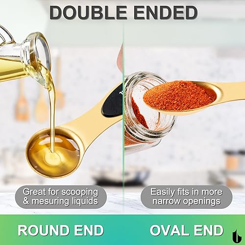 Miniatura 4 de Urbanstrive Juego de cucharas medidoras magnéticas de acero inoxidable, doble cara para alimentos secos líquidos, juego de cucharas medidoras que se