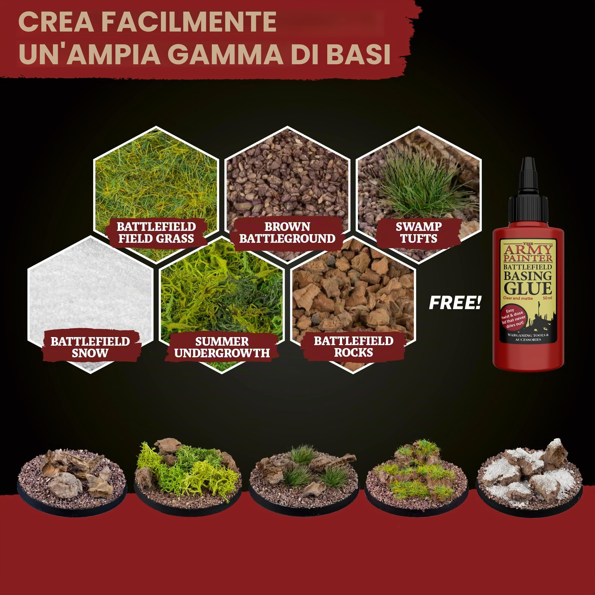 The Army Painter Battlefields Basing Set, Kit Modellismo Con 50ml Pva Colla Per Modellismo, Erba Finta, Battleground Marrone, Sottobosco Estivo, Rocce Da Battaglia E Neve Per Miniature Fantasy
