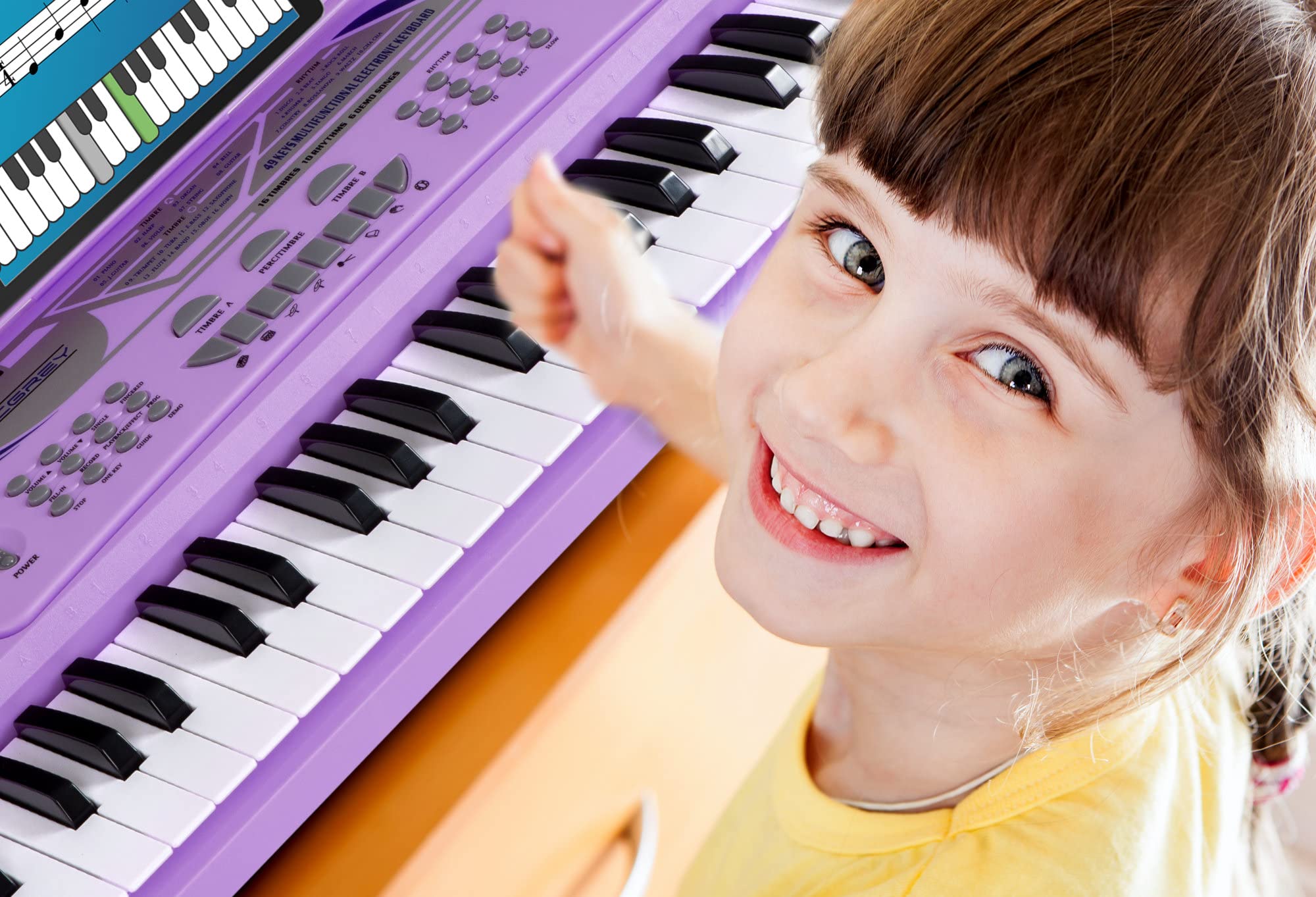 McGrey BK-4910VT Keyboard - Einsteiger-Keyboard 49 Tasten - mit 16 Sounds & 10 Rhythmen - 8 Percussion-Sounds & 6 Demo-Songs - Mikrofon & Notenhalter - Lila