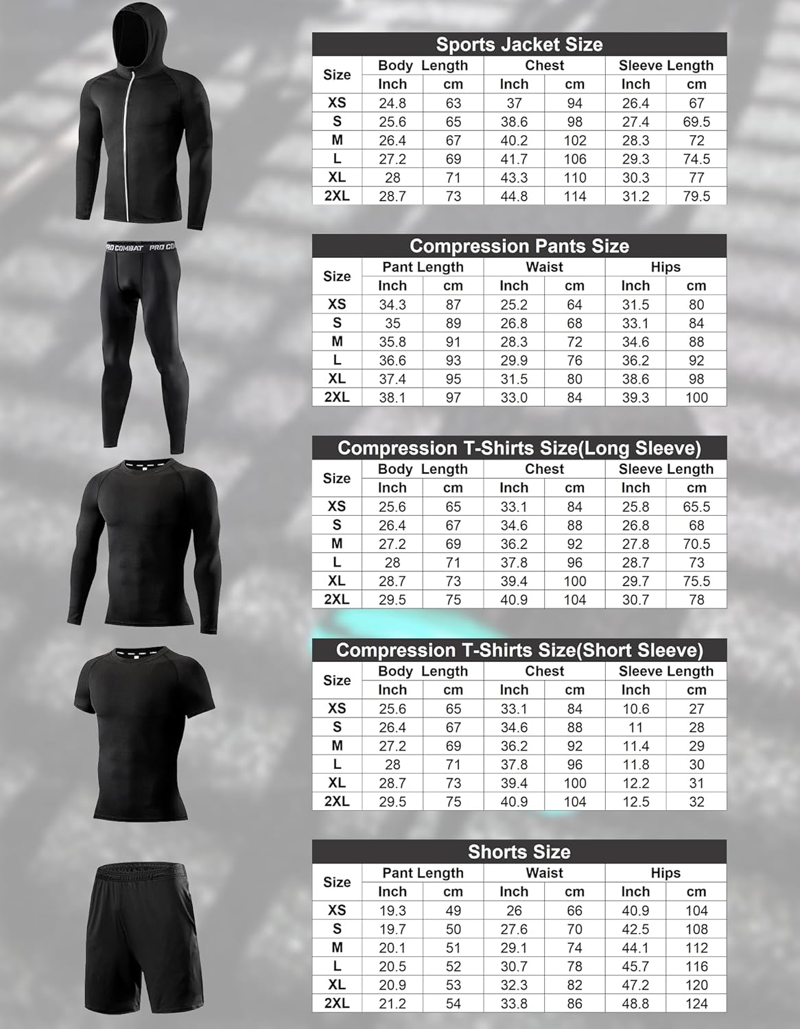 Mens 5Pcs Quick Dry Compression Sets Tops Accessories Clothes Equipment for Workout Gym Athletic Running Sport - Image 6
